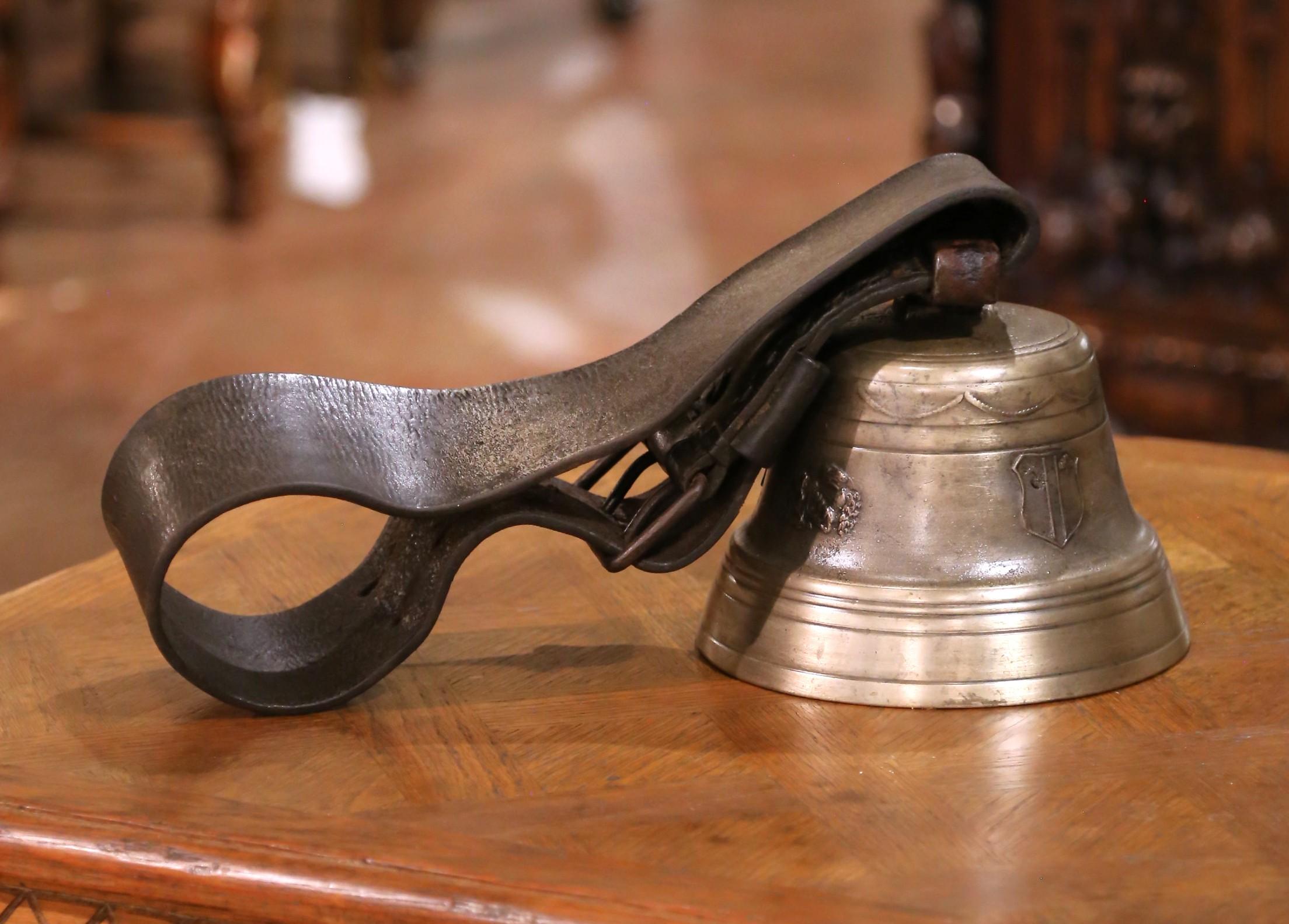 Crafted in Switzerland circa 1880, this large bronze cow bell is a fine example of Alpine pastoral tradition. The bell is signed Barinotto, Chiantra & Cie, Fondeurs à La Chaux-de-Fonds, a foundry renowned in the 19th century for its quality bronze