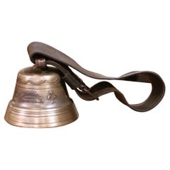 19th C. Swiss Bronze Cow Bell with Leather Strap by Barinotto, Chiantra & Cie