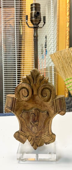 19th-C. Table Lamp W/ Italian Carved Baroque Fragment On A Lucite Base