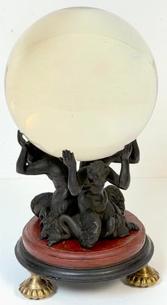 19th C. talian Grand Tour Rosso Antico Marble & 3 Merman, Later Crystal Ball