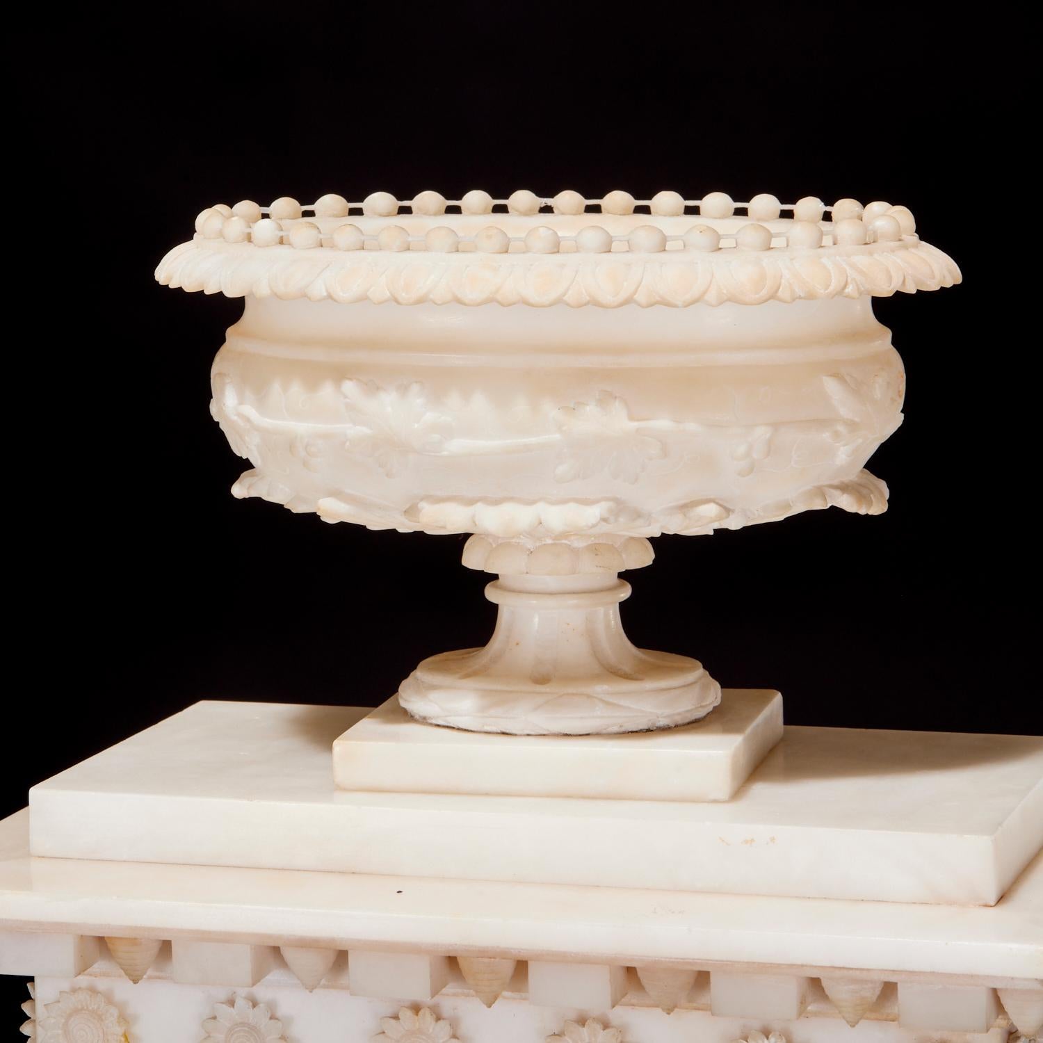 19th C. Tall Louis Philippe Carved Alabaster and Brass Clock Under Glass Dome In Good Condition For Sale In Morristown, NJ