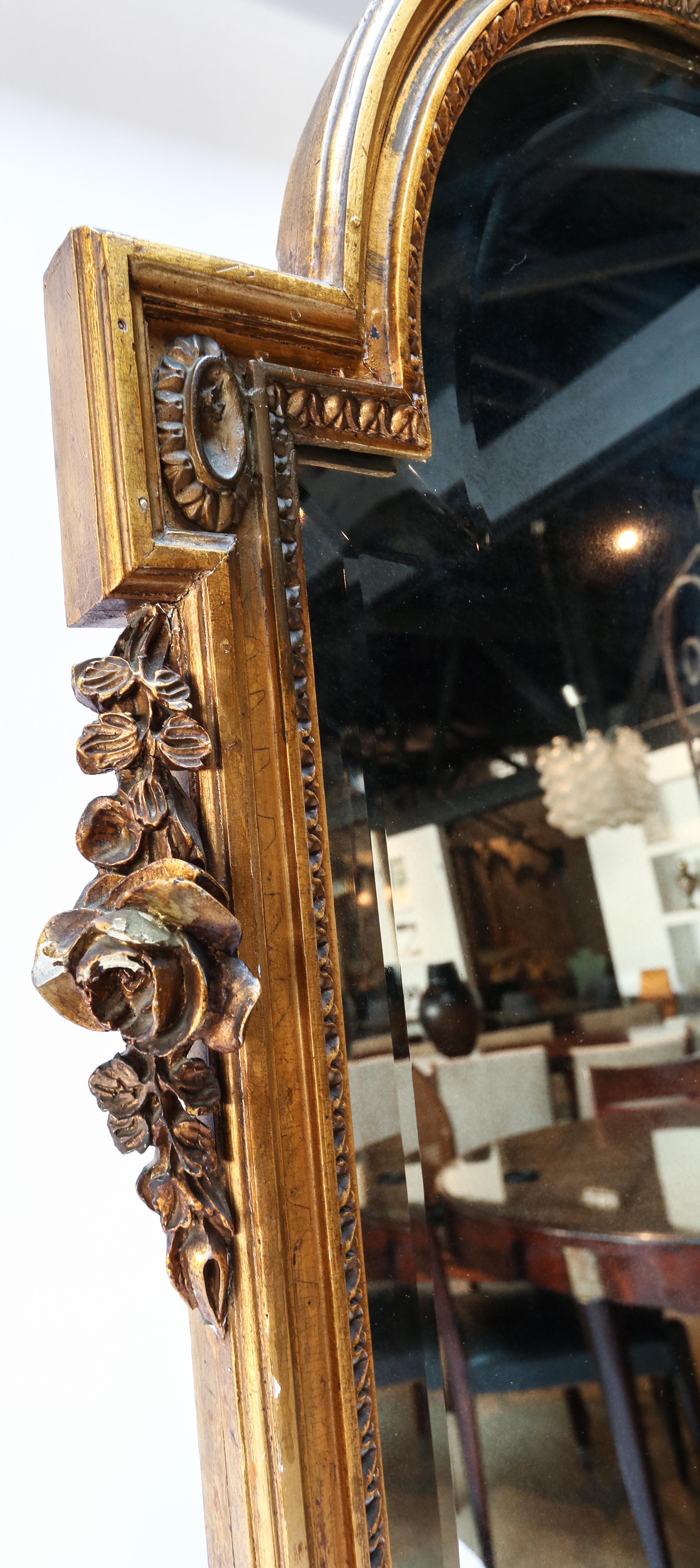 19th Century Tall Louis XVI Carved Giltwood Mirror In Fair Condition In Los Angeles, CA