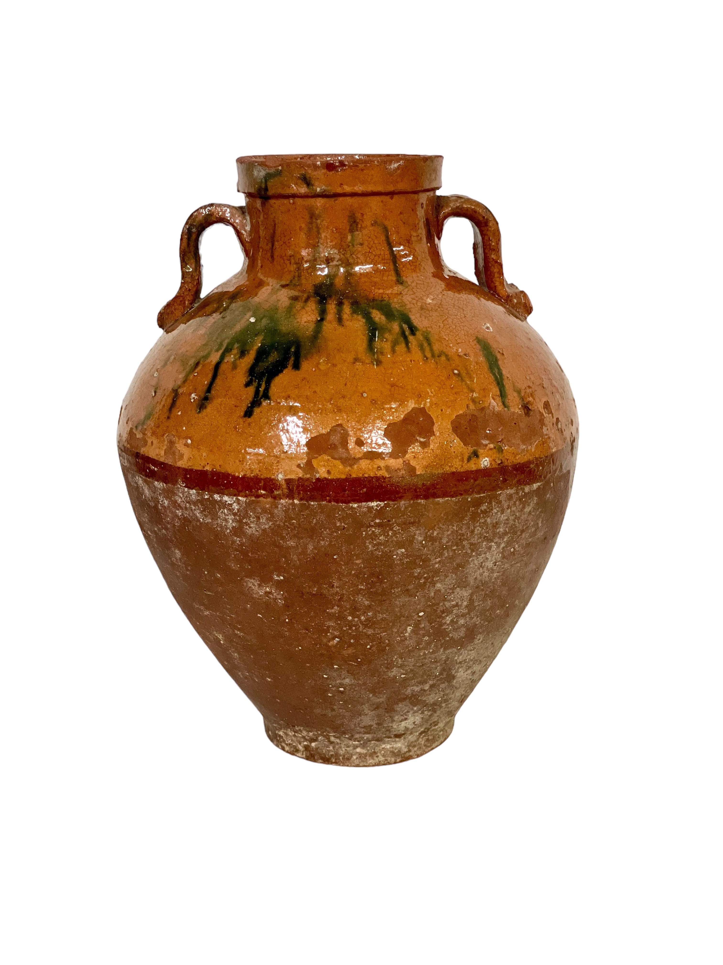 Rustic 19th C. Terracotta Cruche with Two Handles For Sale