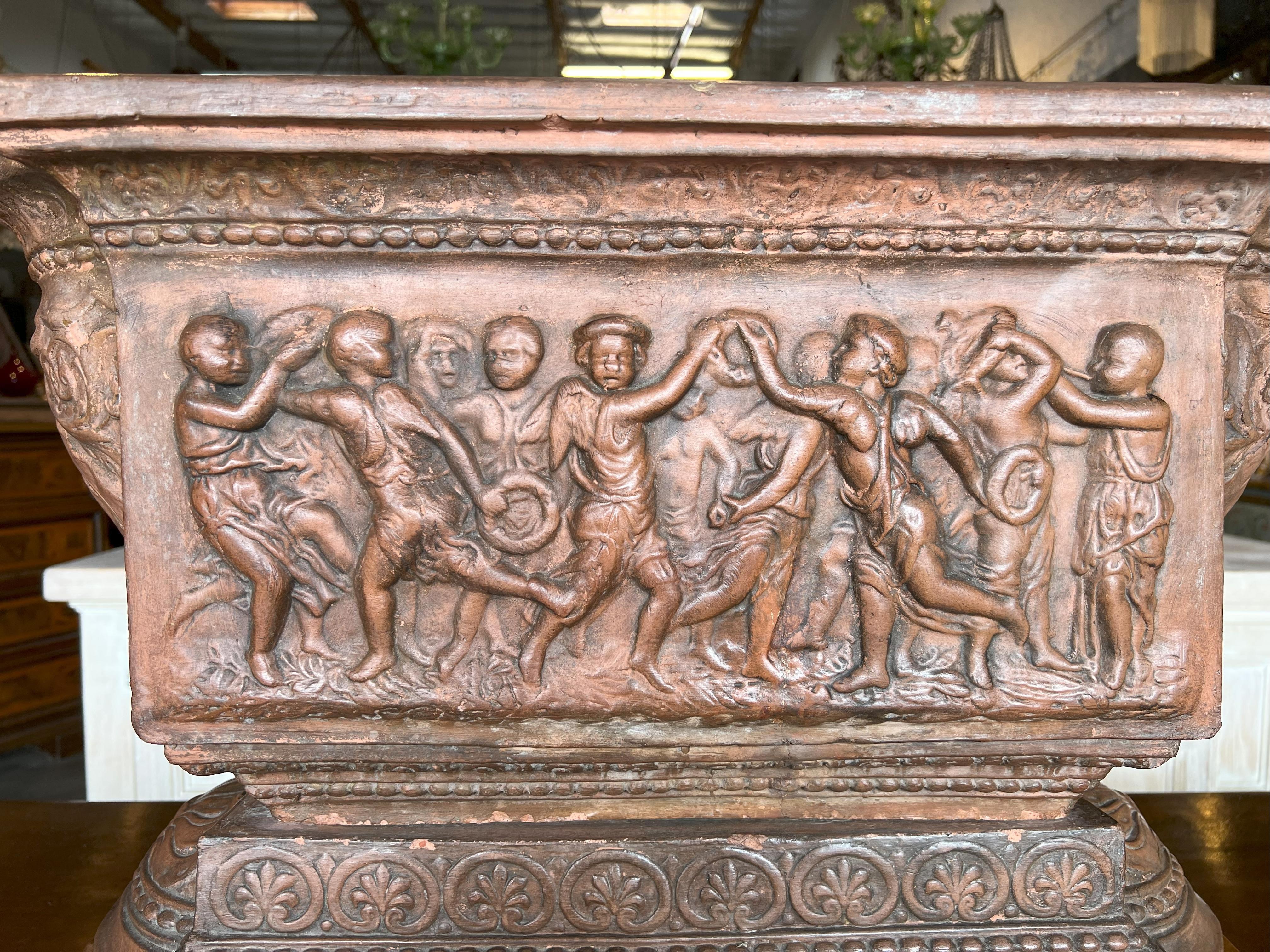 19th C Terracotta Planter Centerpiece with Dancing Cherubs, Florence Circa 1820 For Sale 9