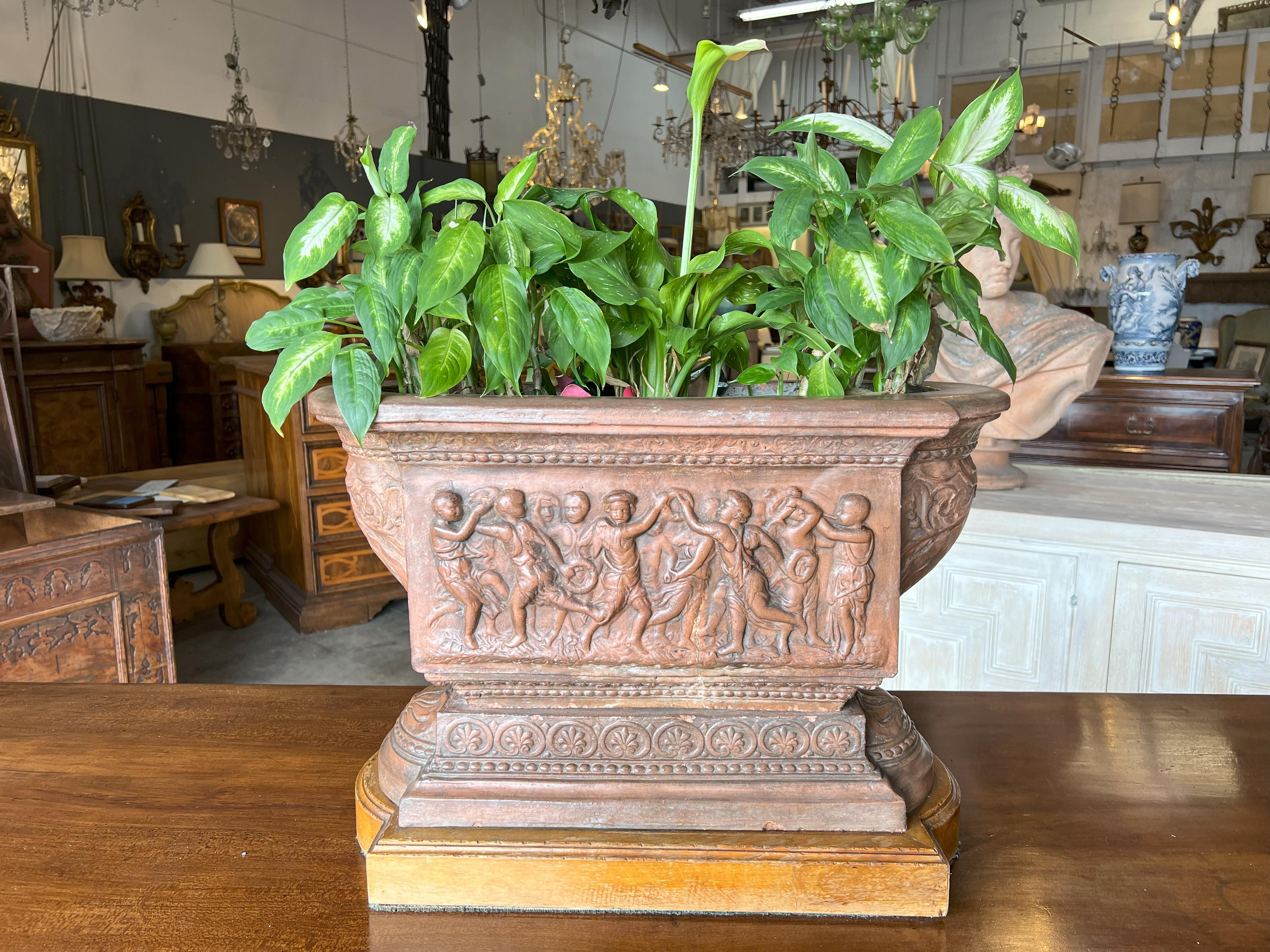 Hand-Crafted 19th C Terracotta Planter Centerpiece with Dancing Cherubs, Florence Circa 1820 For Sale