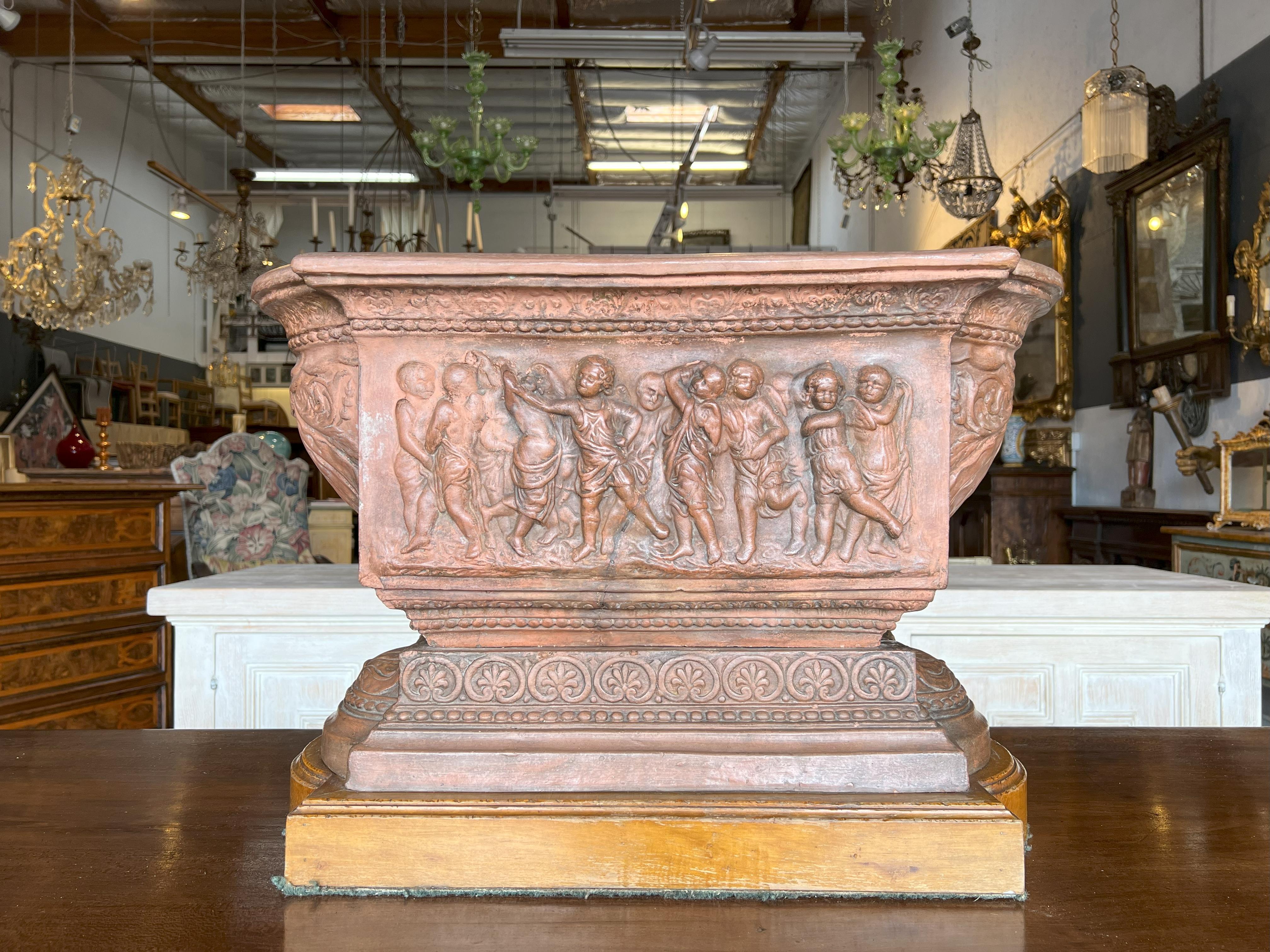 19th Century 19th C Terracotta Planter Centerpiece with Dancing Cherubs, Florence Circa 1820 For Sale