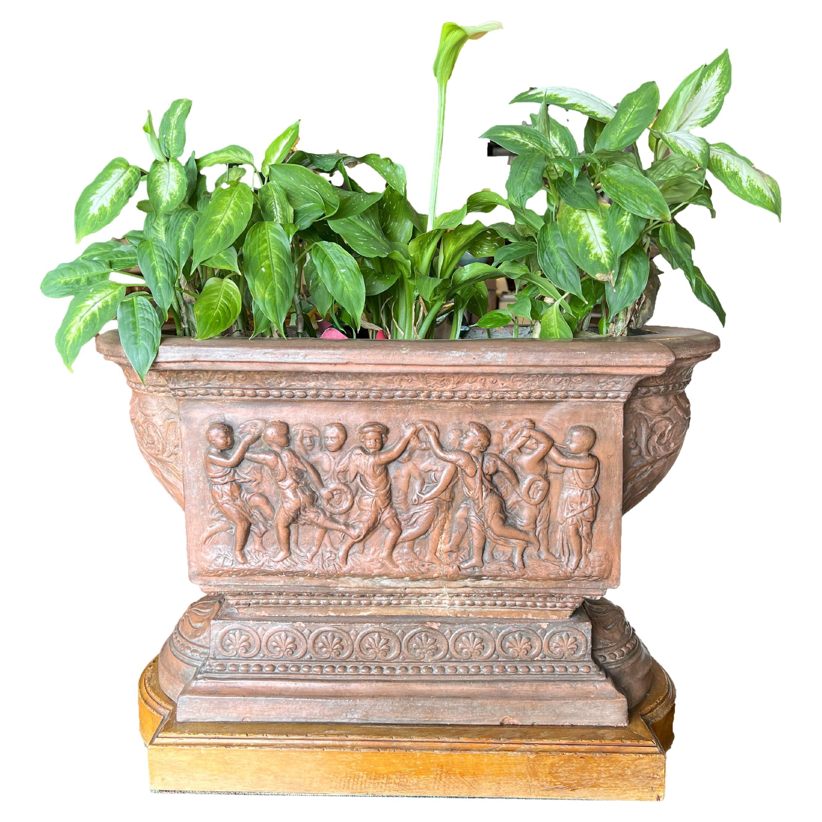 19th C Terracotta Planter Centerpiece with Dancing Cherubs, Florence Circa 1820 For Sale