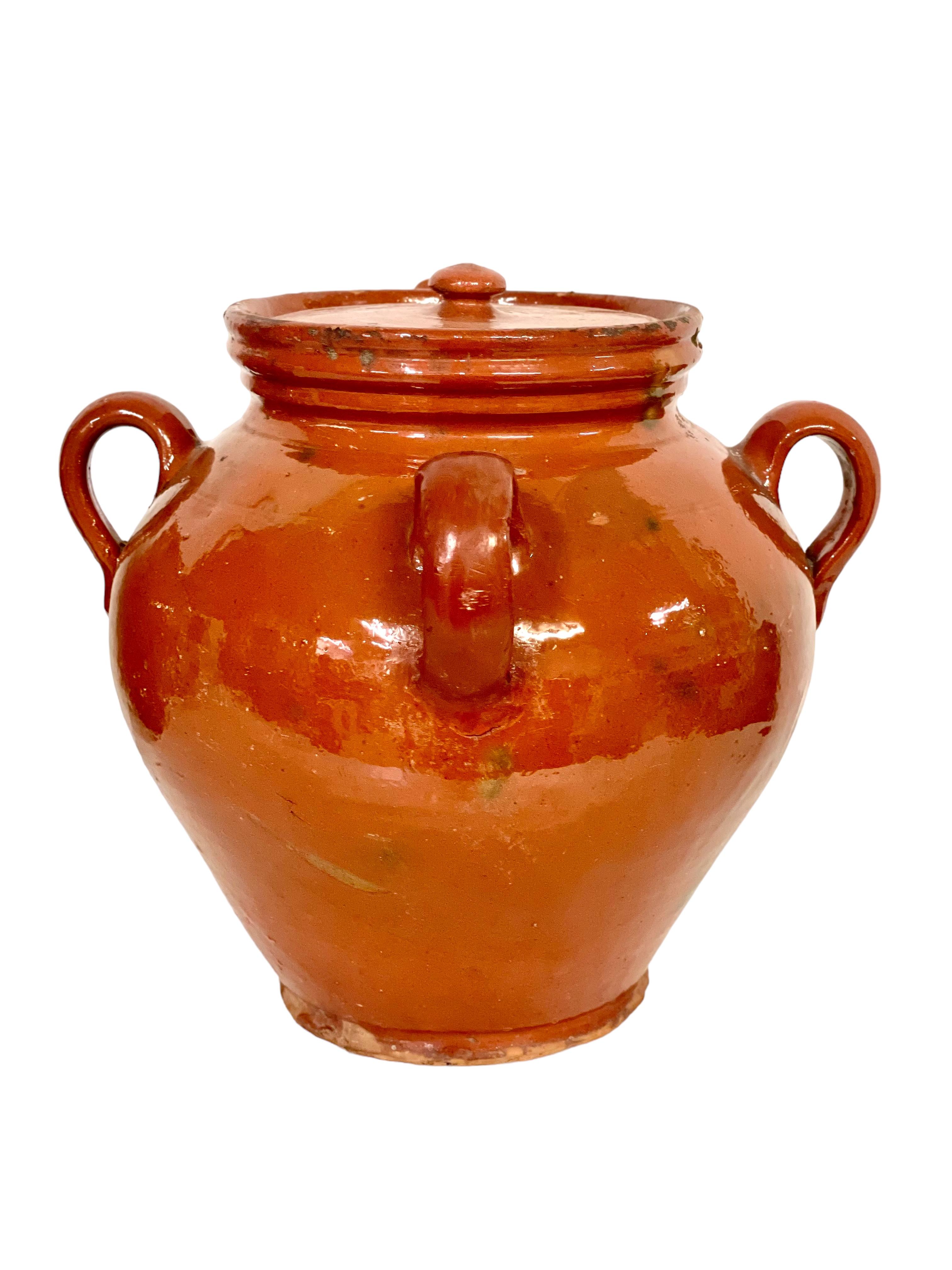 19th C. Large Terracotta Walnut Oil Jar with its Lid In Good Condition For Sale In LA CIOTAT, FR