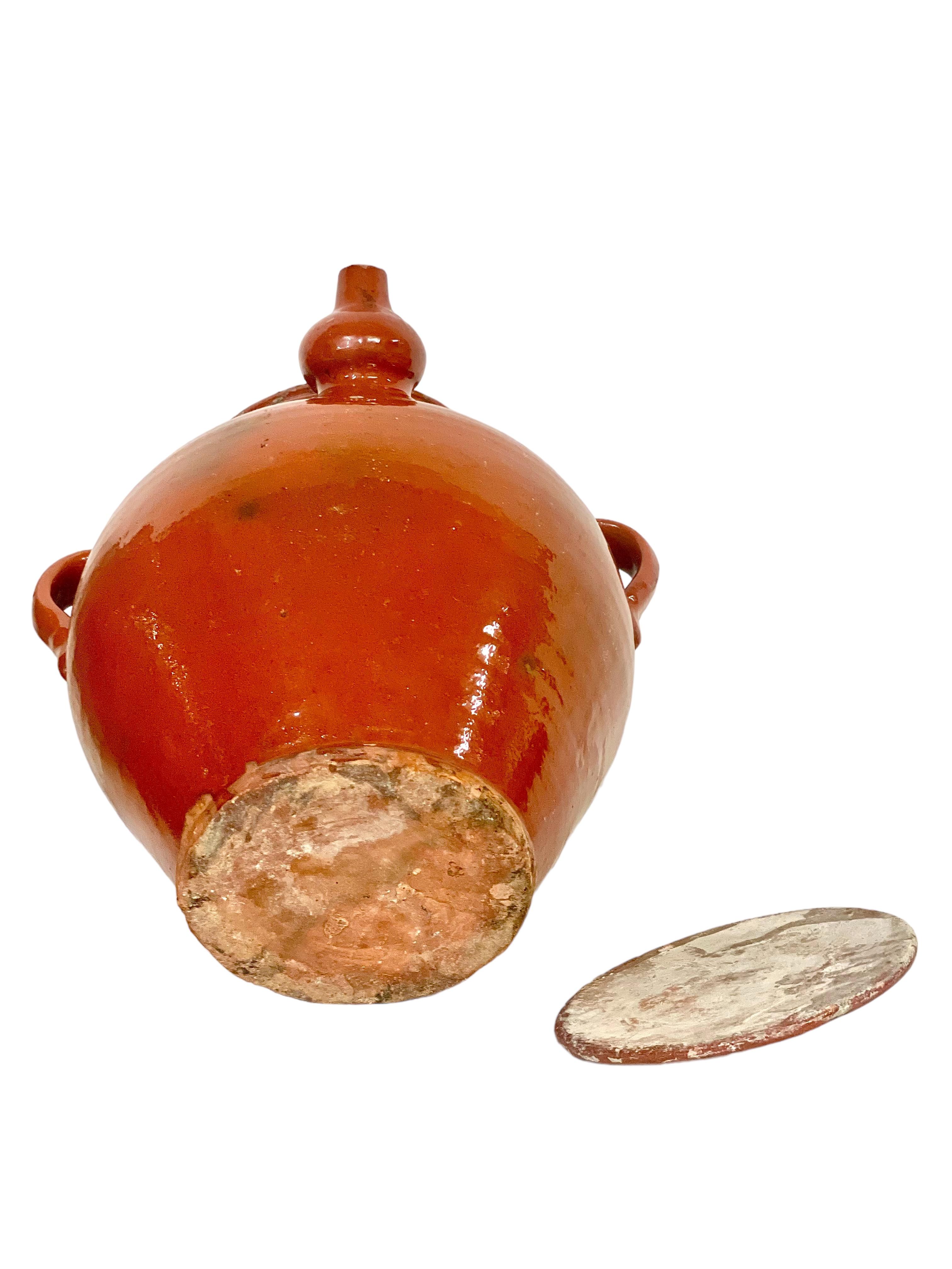 19th Century 19th C. Large Terracotta Walnut Oil Jar with its Lid For Sale