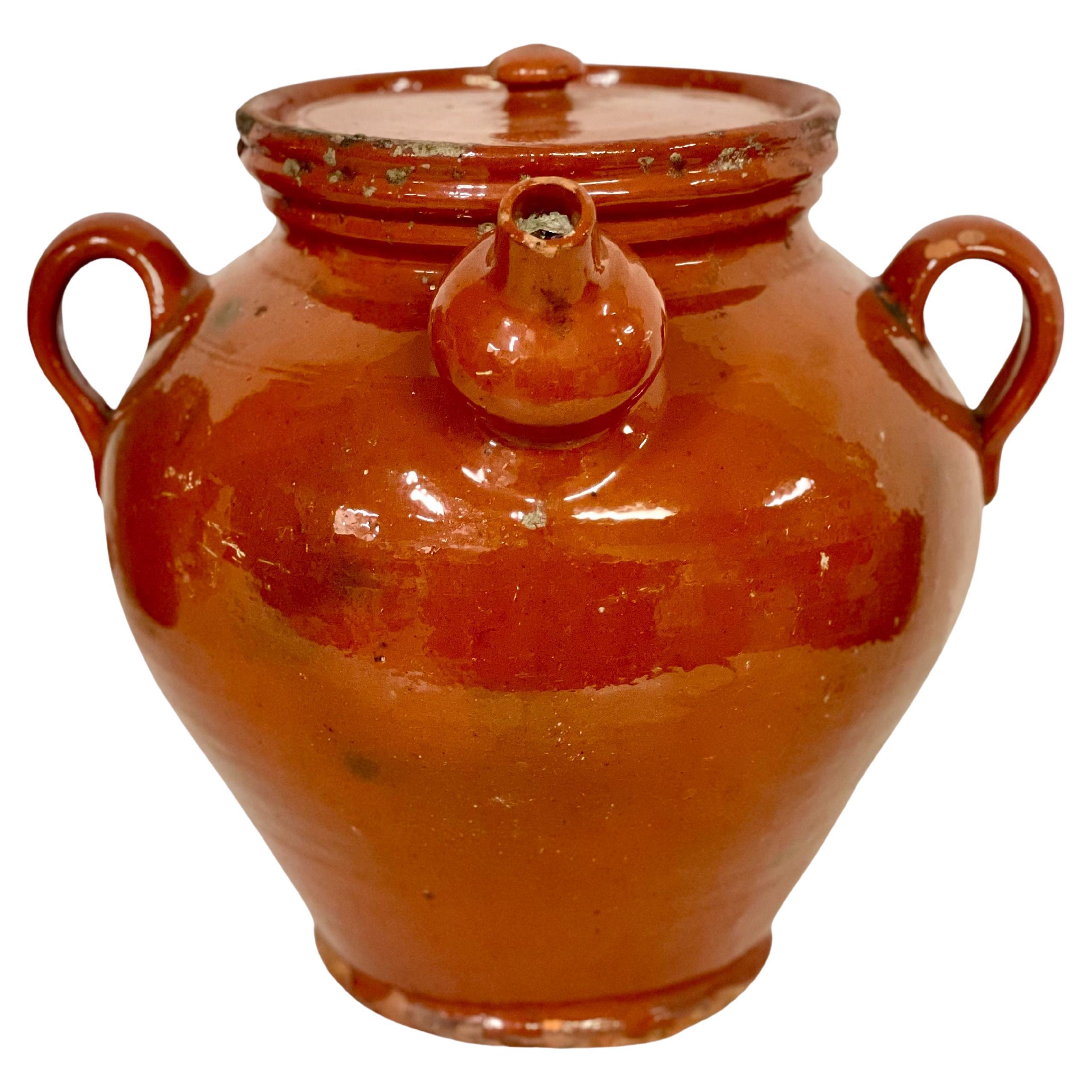 19th C. Large Terracotta Walnut Oil Jar with its Lid For Sale