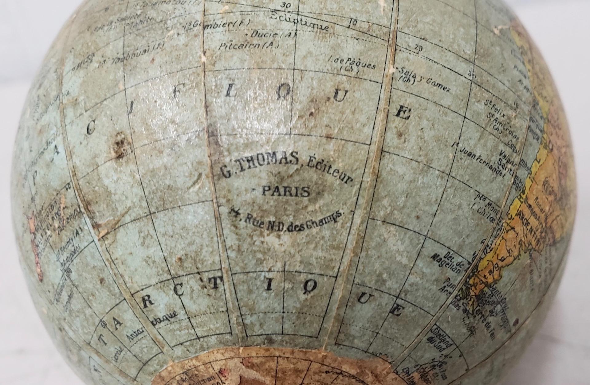 Hand-Crafted 19th Century Terrestrial Globe by G. Thomas, Editeur & Globe Maker, Paris, 1890s For Sale