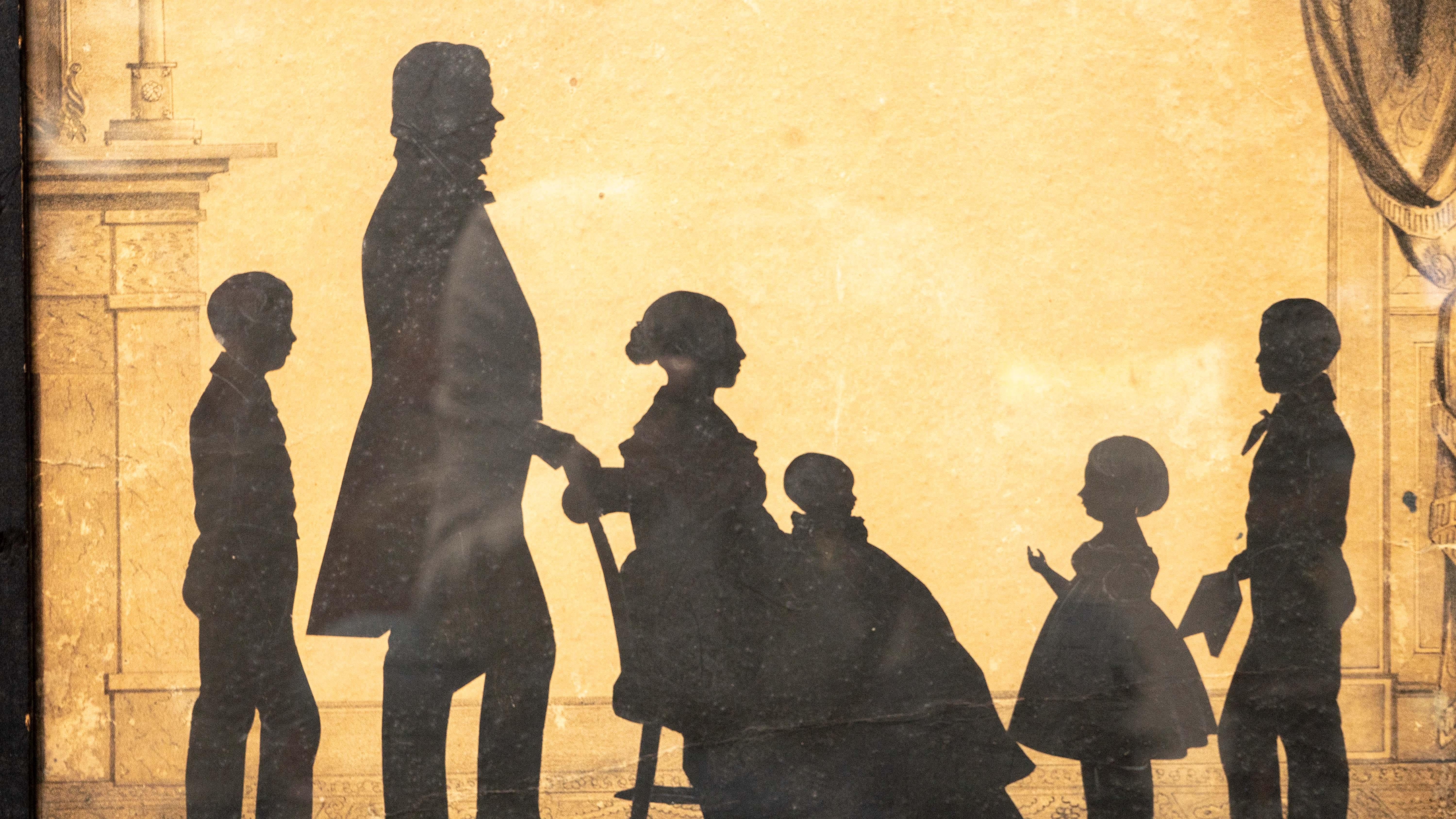 American 19th C Thomas Family Silhouette Scene by Auguste Edouart