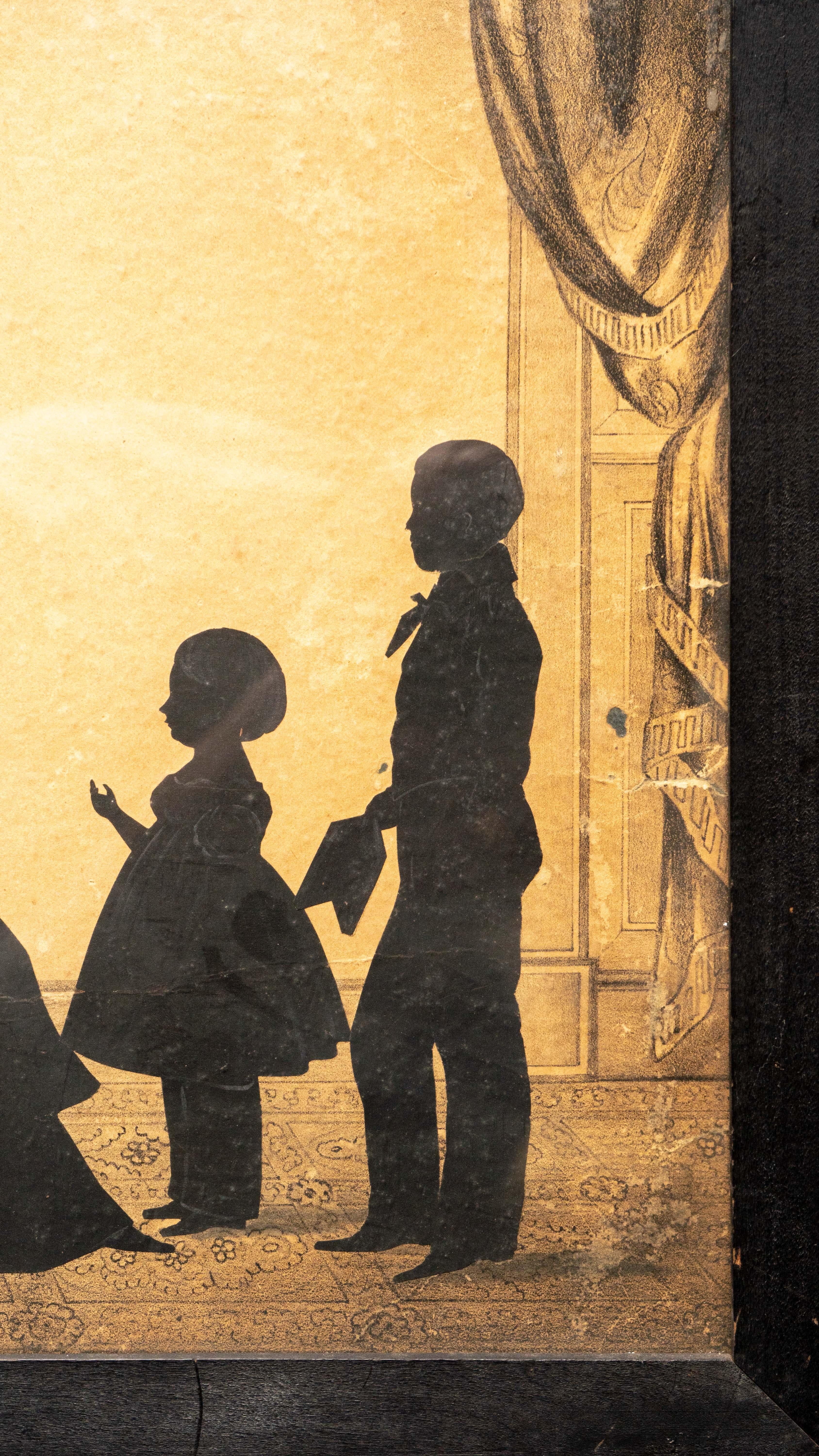 19th C Thomas Family Silhouette Scene by Auguste Edouart In Good Condition In New York, NY