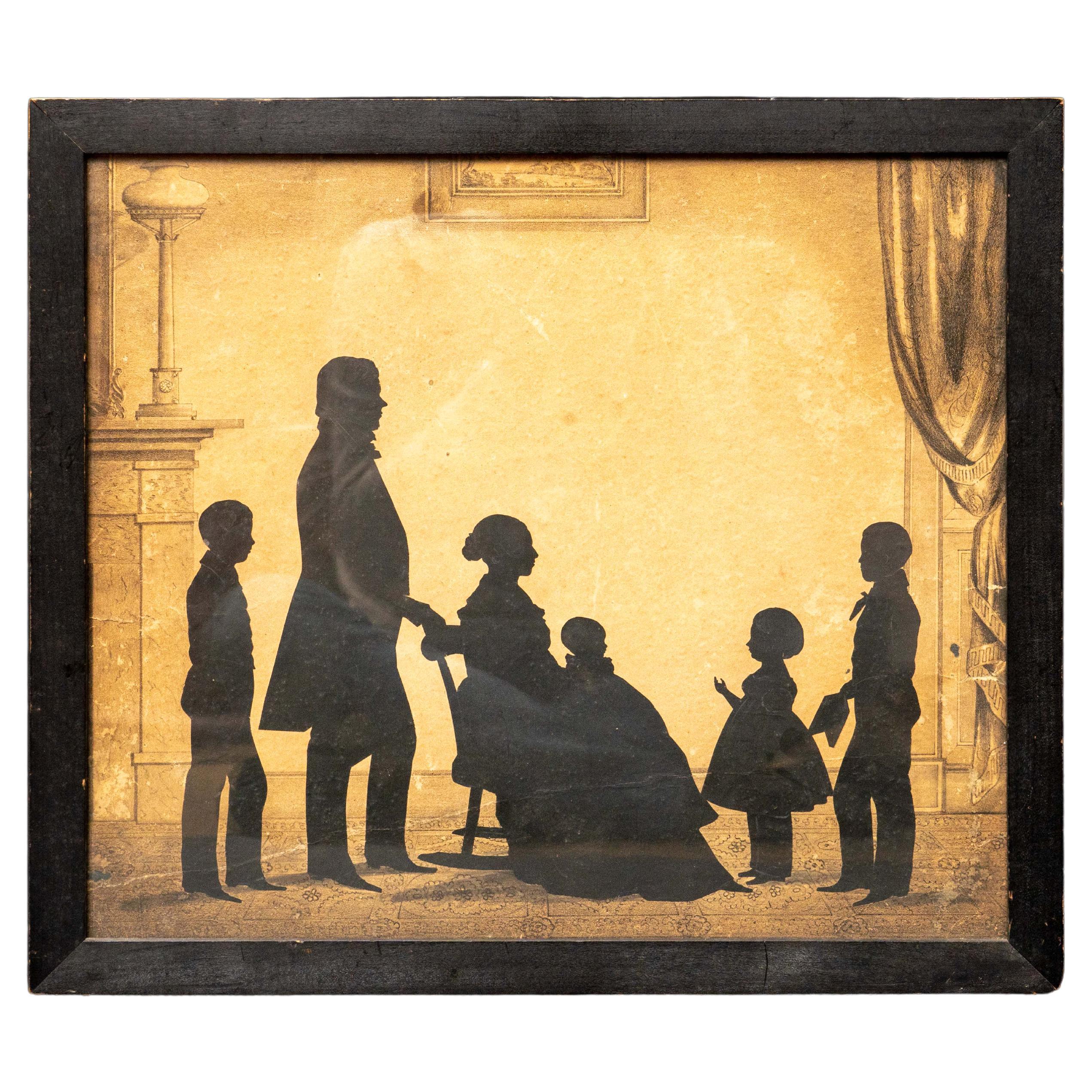 19th C Thomas Family Silhouette Scene by Auguste Edouart
