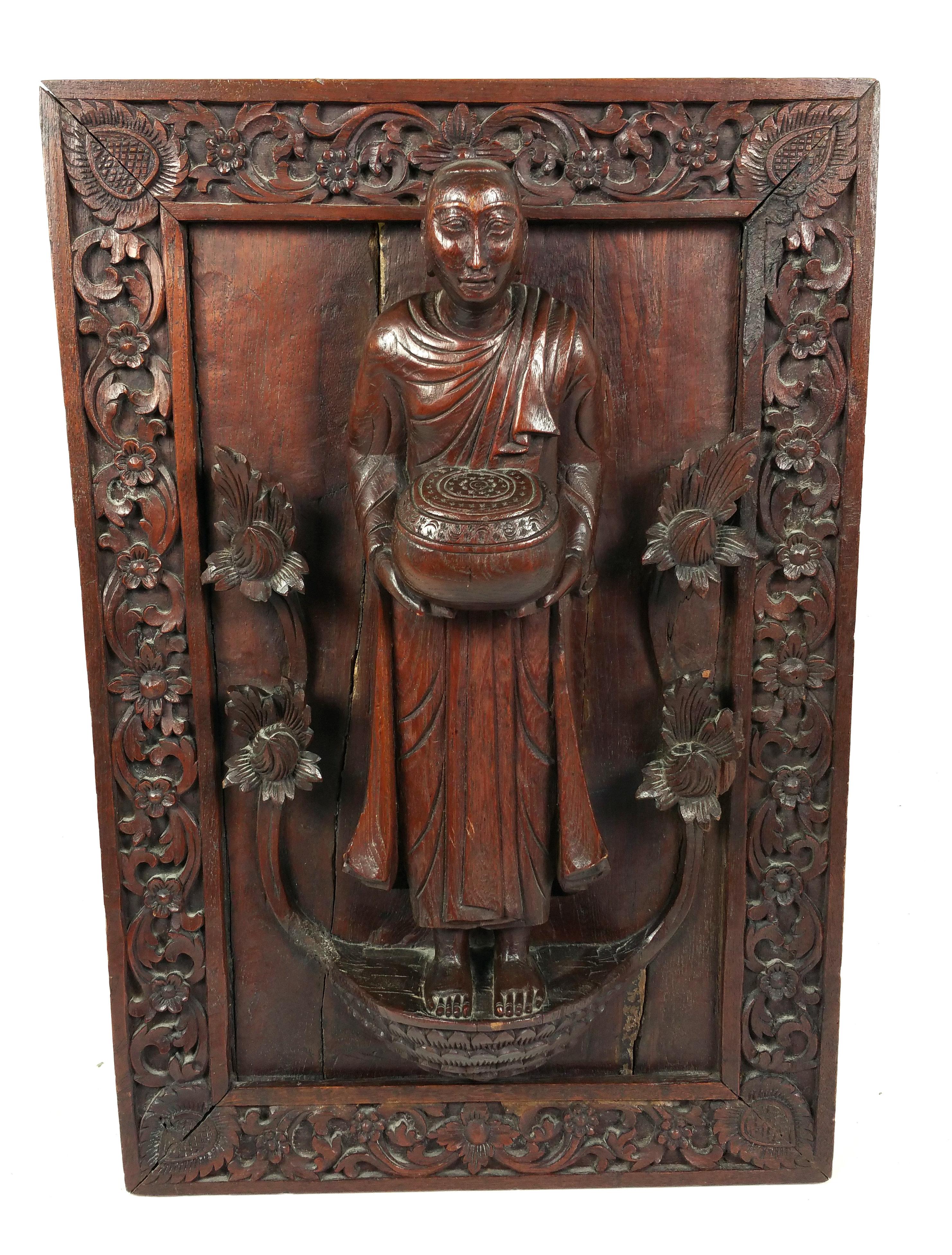 19th Century Tibetan Carved Hardwood Wall Panel 5