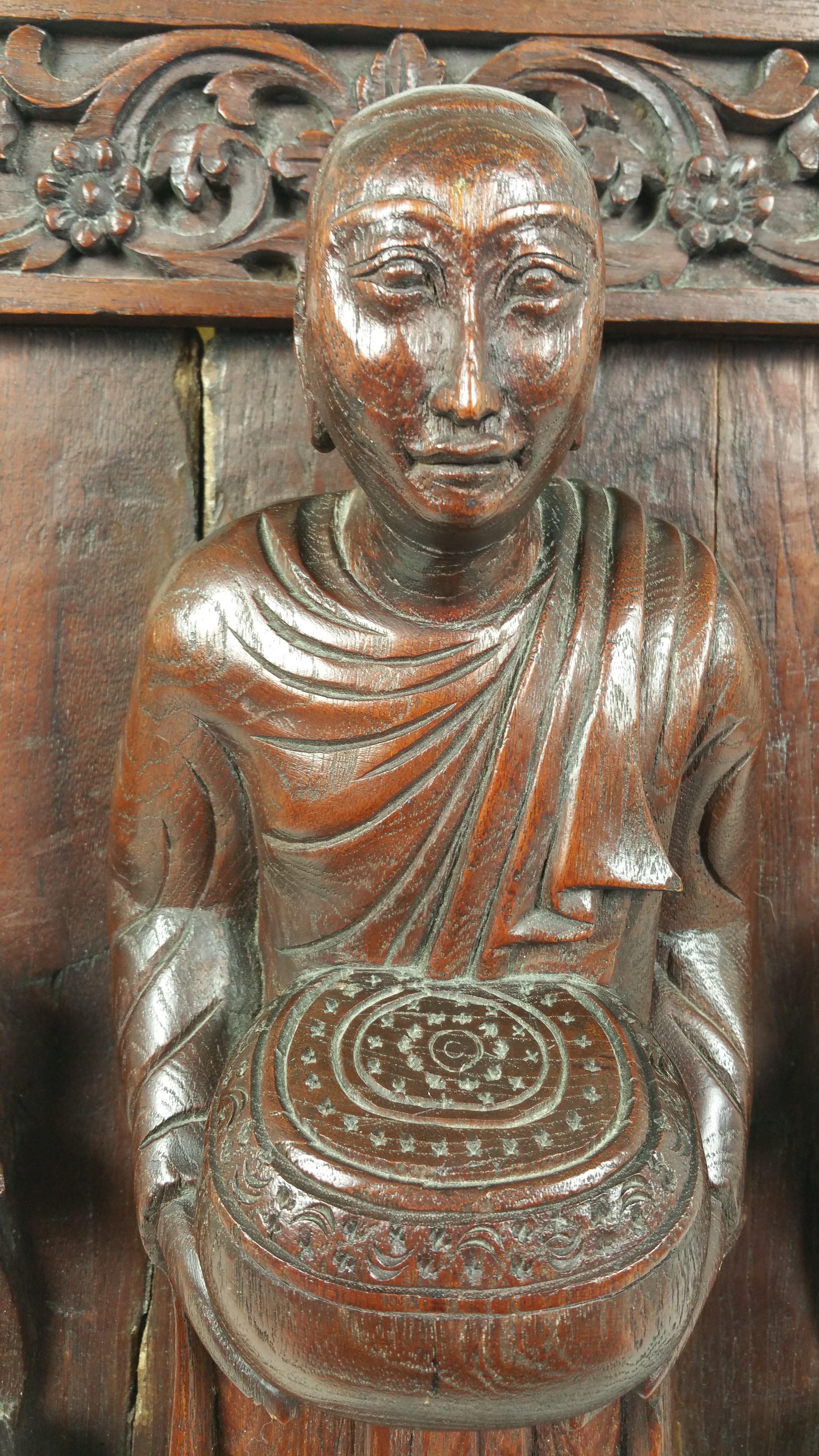 19th Century Tibetan Carved Hardwood Wall Panel In Fair Condition In London, west Sussex