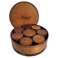 19th C Tin Wrapped Wooden Spice Containers, 10 Pieces