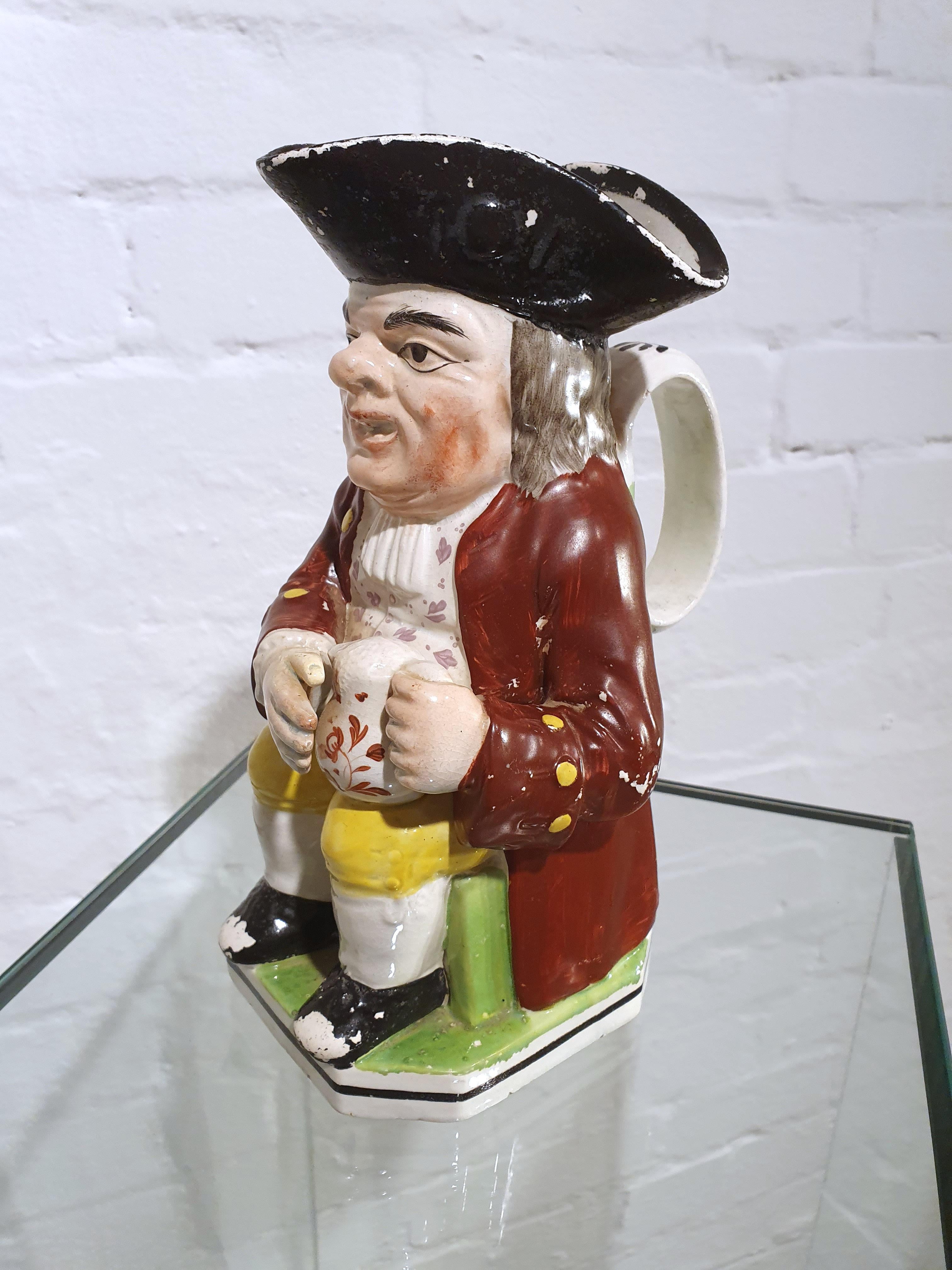 English 19th Century Traditional Staffordshire Pottery Toby Jug