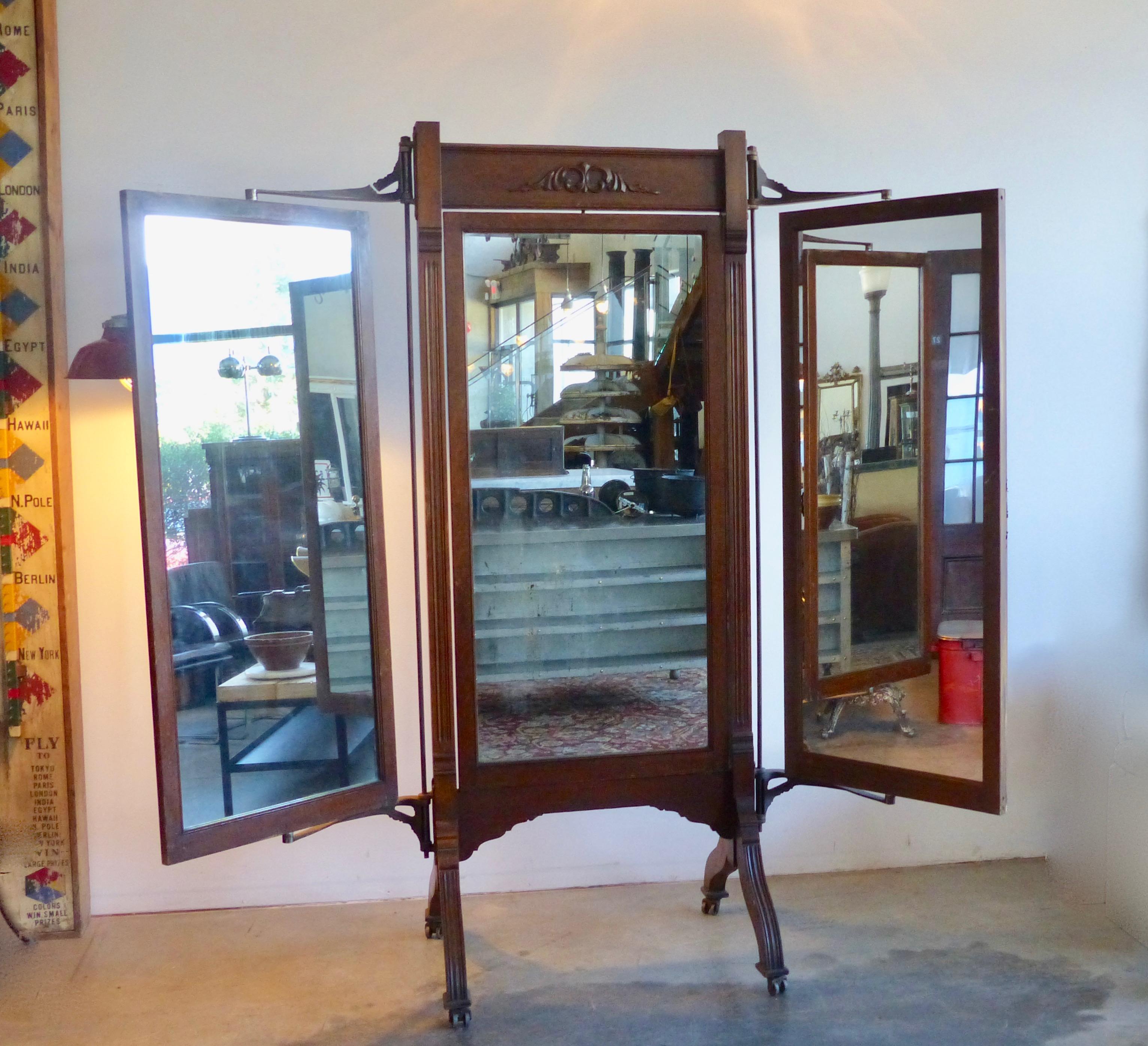 19th Century Tri-Fold Freestanding Vanity Mirror by John Willard, NYC 1