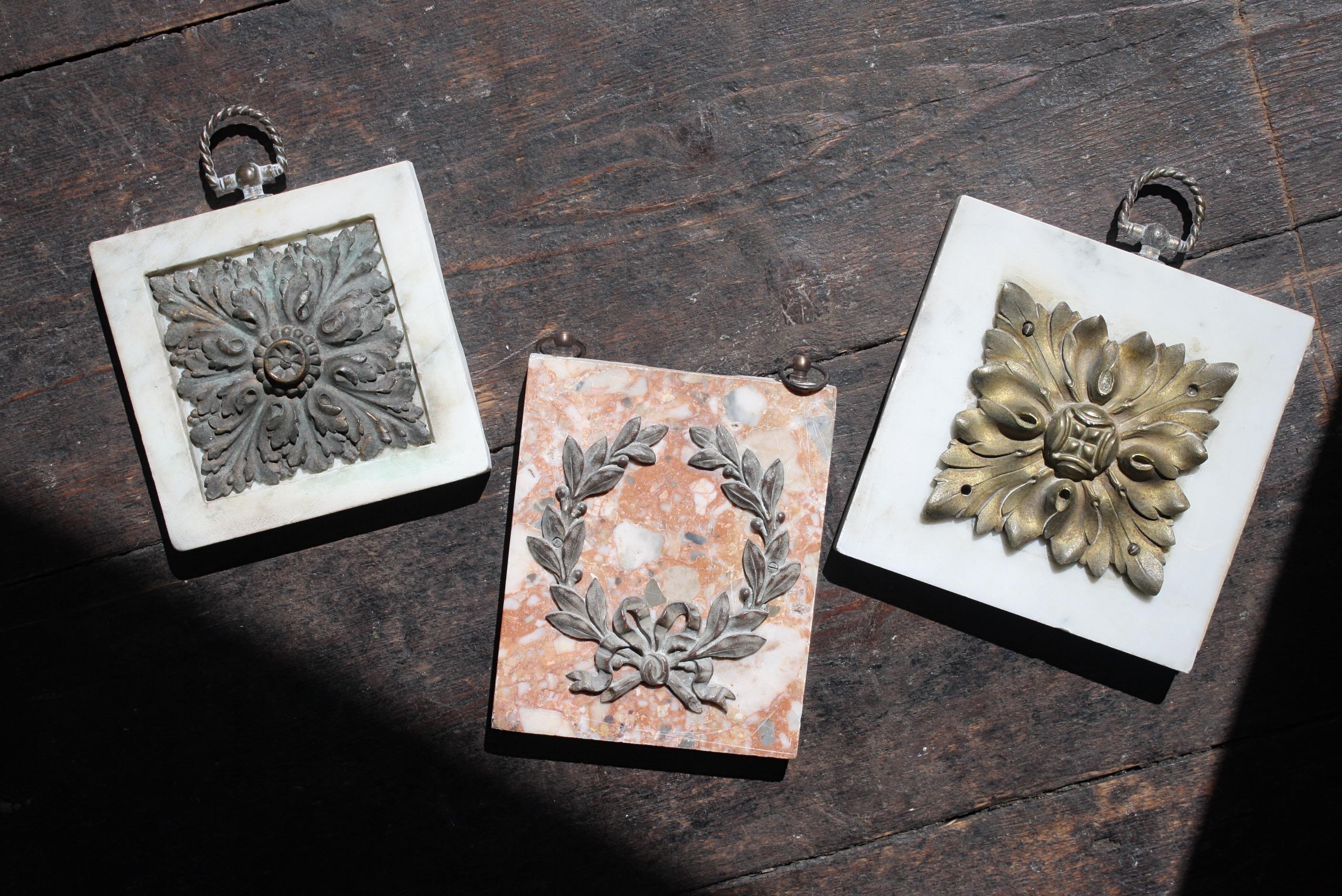 19th C Trio of Carved Marble & Bronze Decorative Architectural Elements Floral For Sale 3