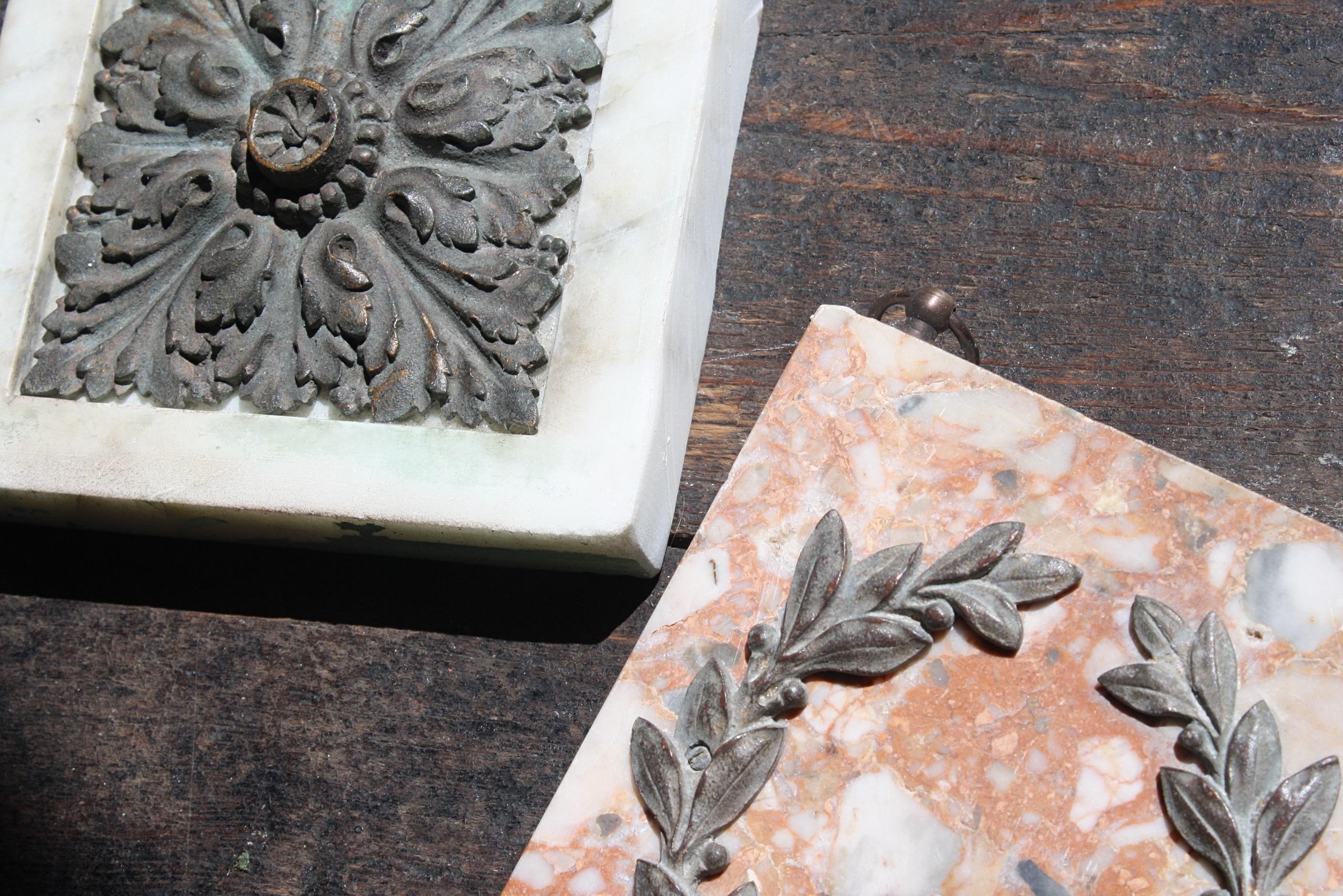 19th C Trio of Carved Marble & Bronze Decorative Architectural Elements Floral For Sale 4