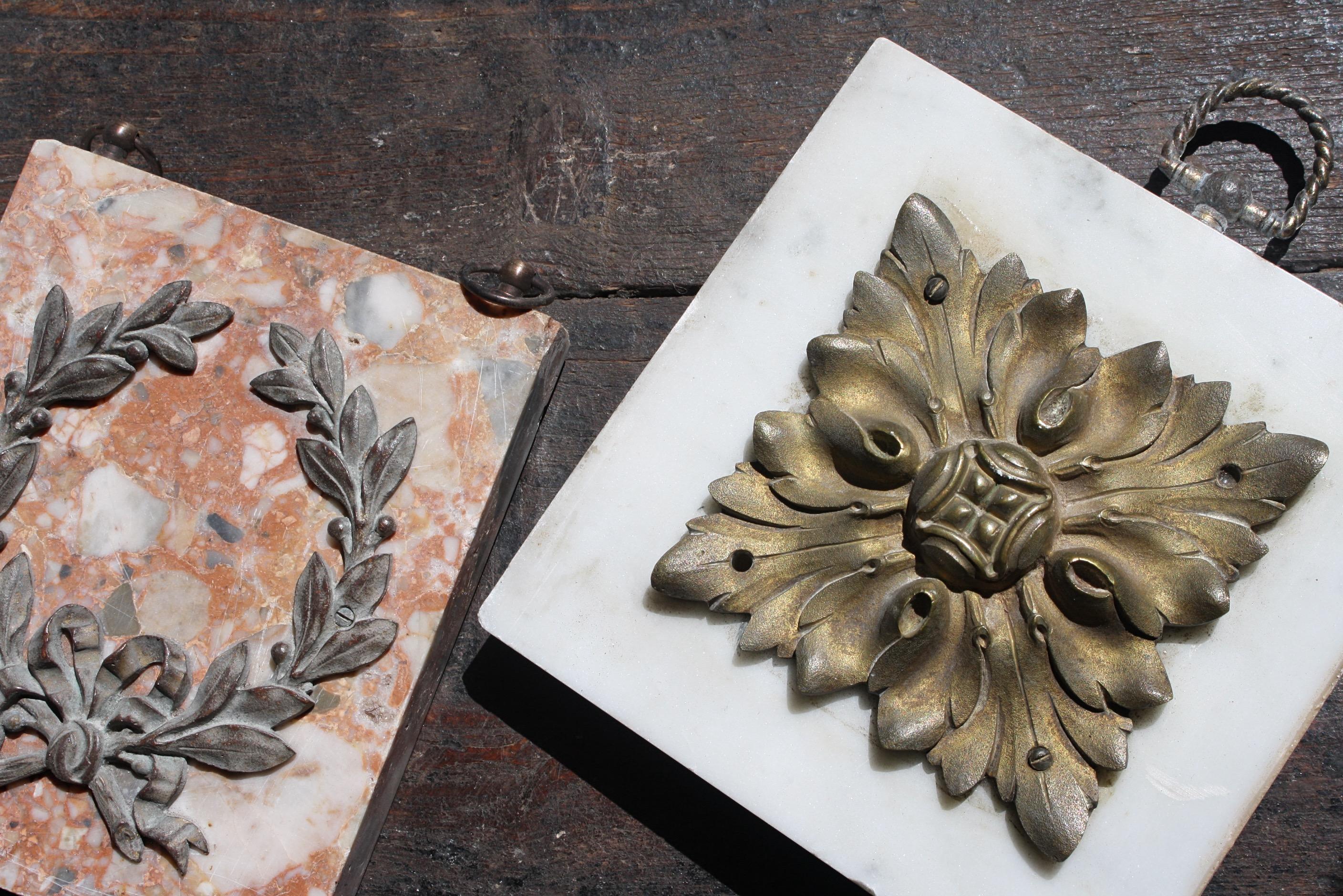 19th C Trio of Carved Marble & Bronze Decorative Architectural Elements Floral For Sale 5