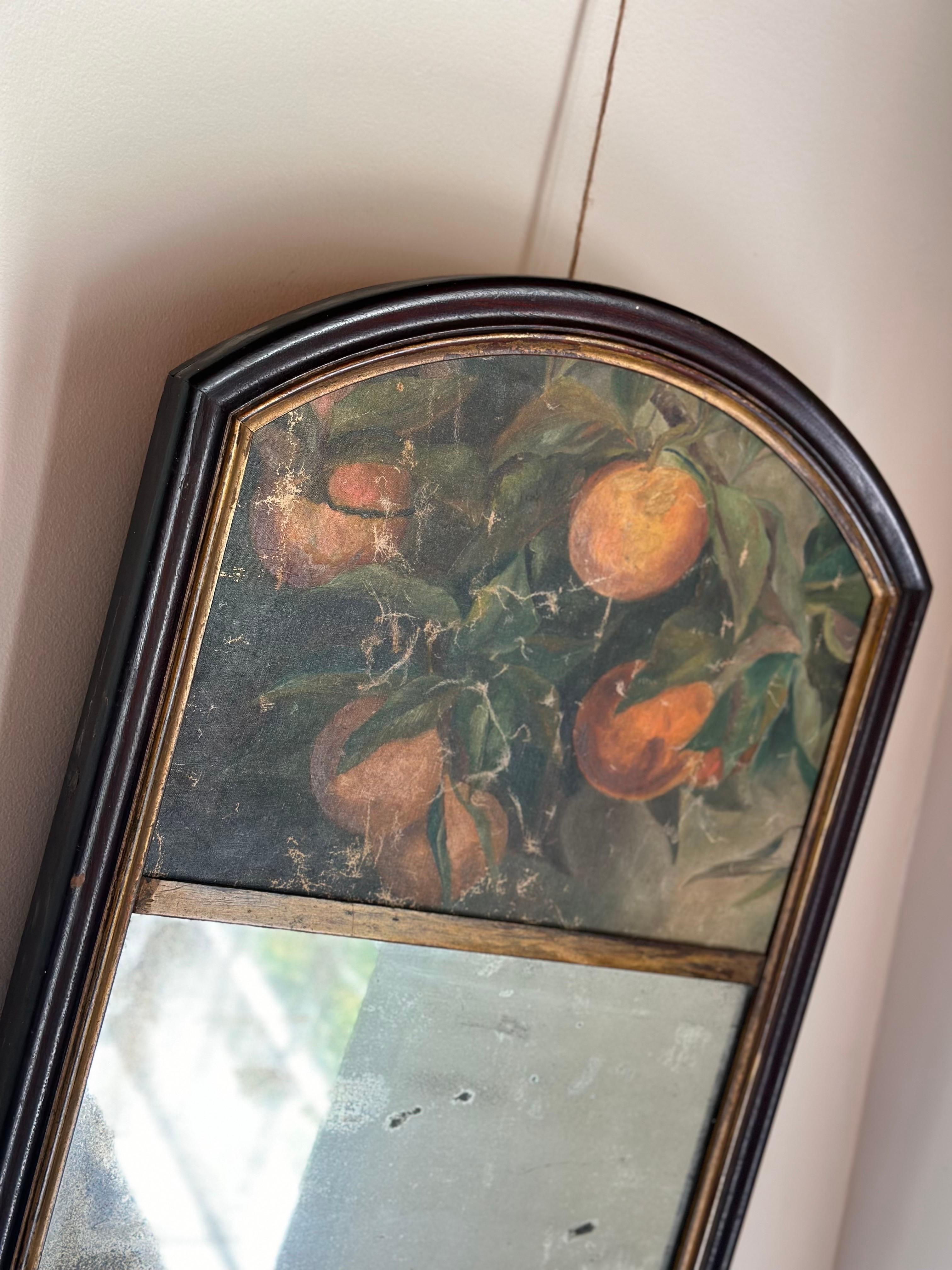 19th C. Trumeau mirror, botanical painting of oranges In Fair Condition In Hudson, NY
