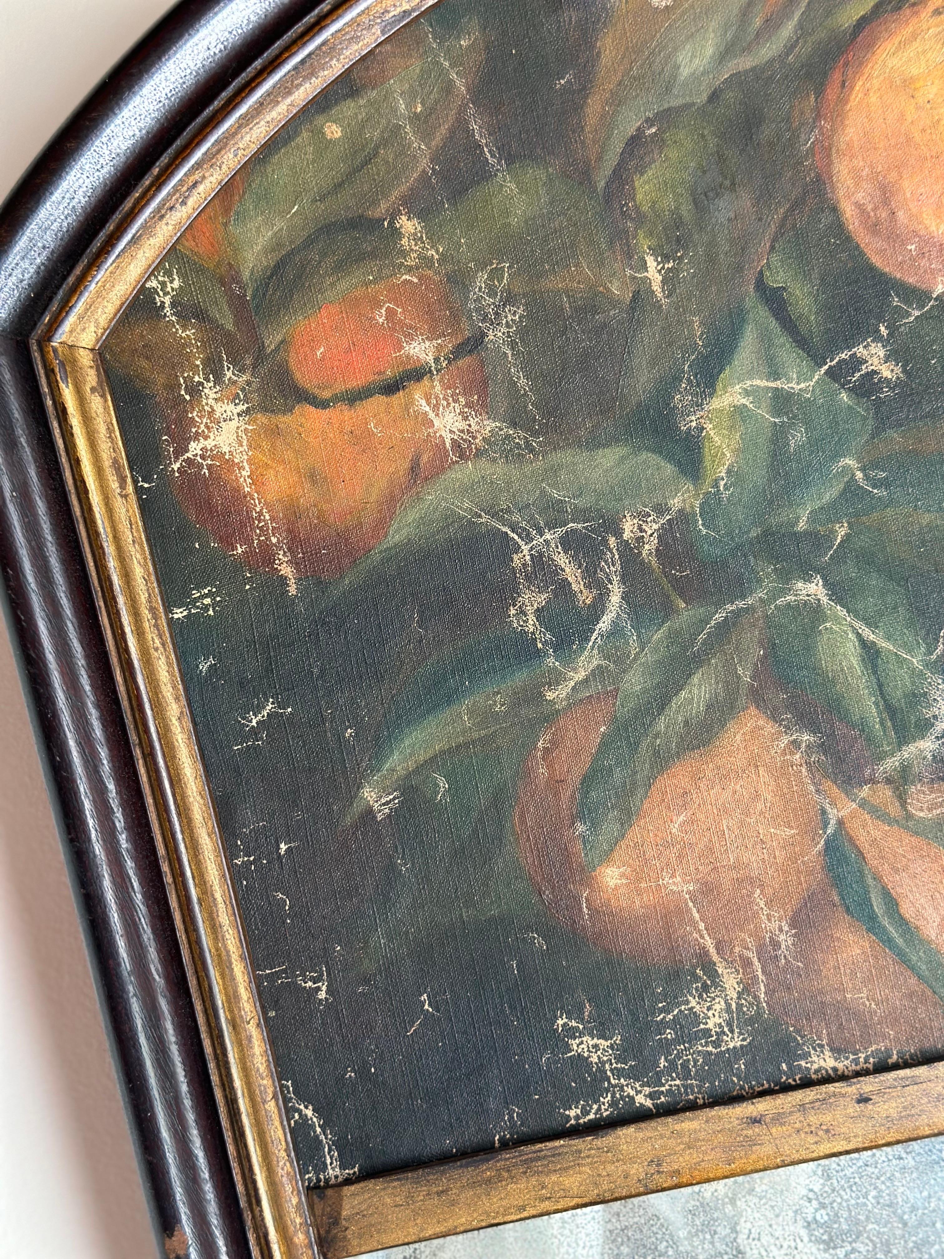 Mirror 19th C. Trumeau mirror, botanical painting of oranges