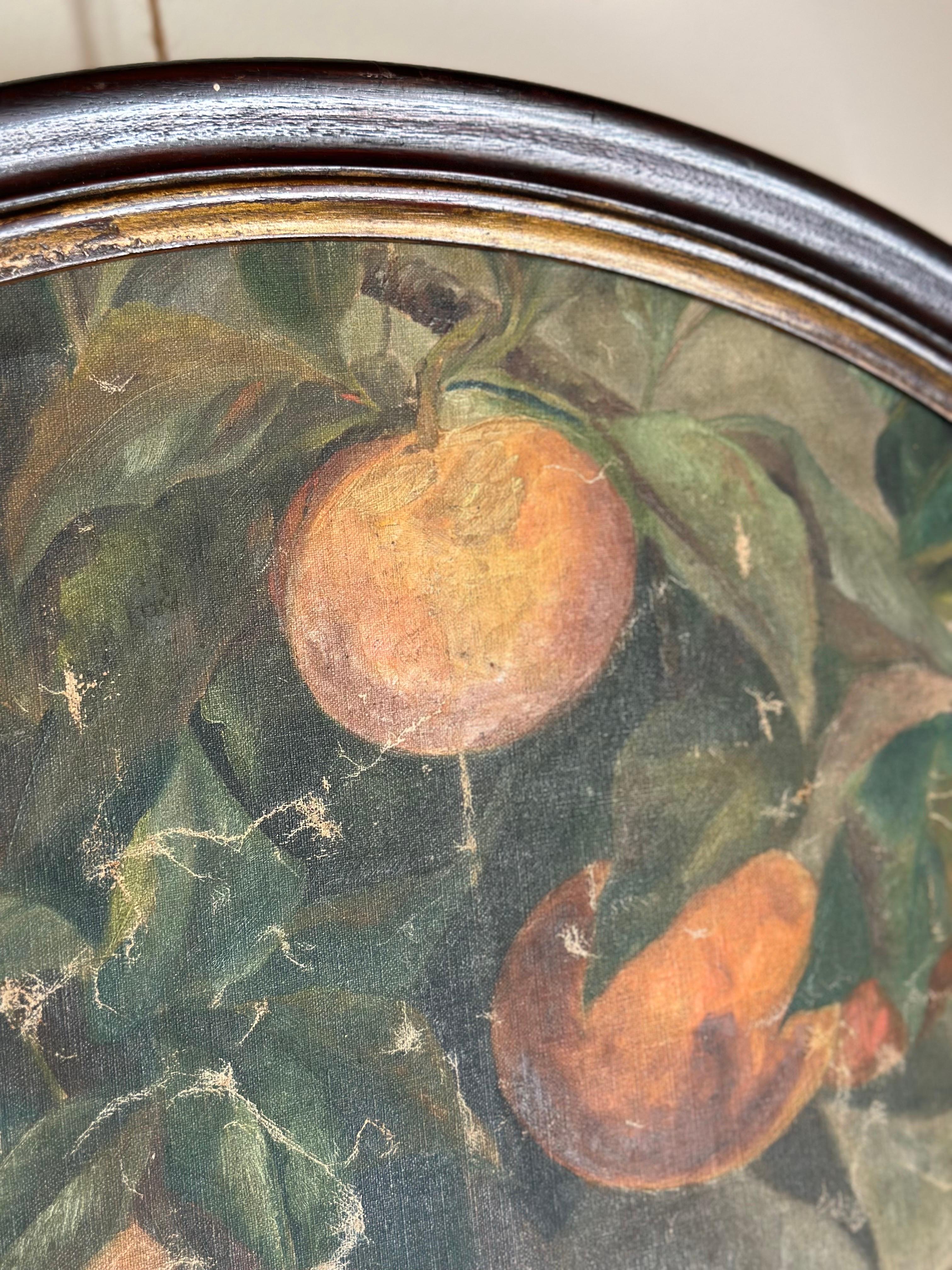 19th C. Trumeau mirror, botanical painting of oranges 1