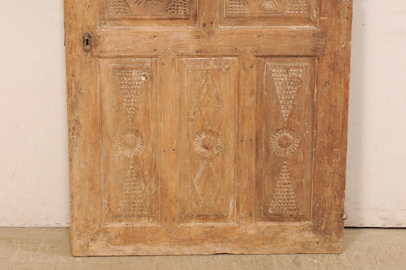19th Century 19th C. Turkish Decoratively-Carved Wood Raised Panel Dooor For Sale