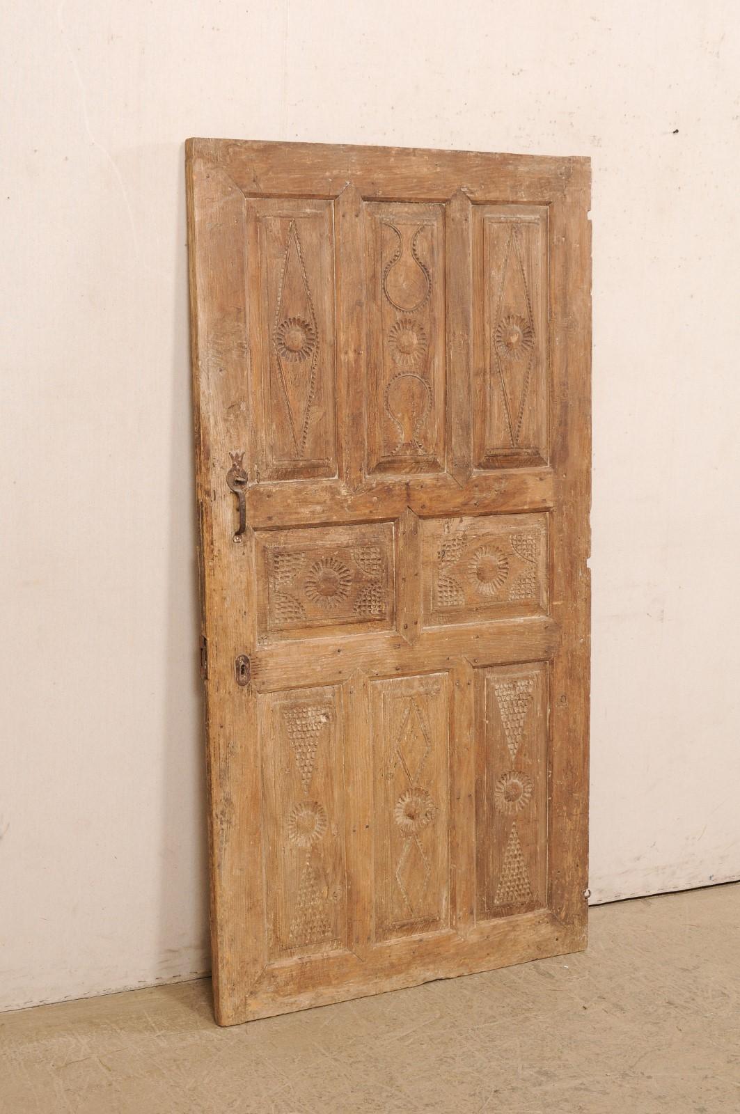 19th C. Turkish Decoratively-Carved Wood Raised Panel Dooor For Sale 1