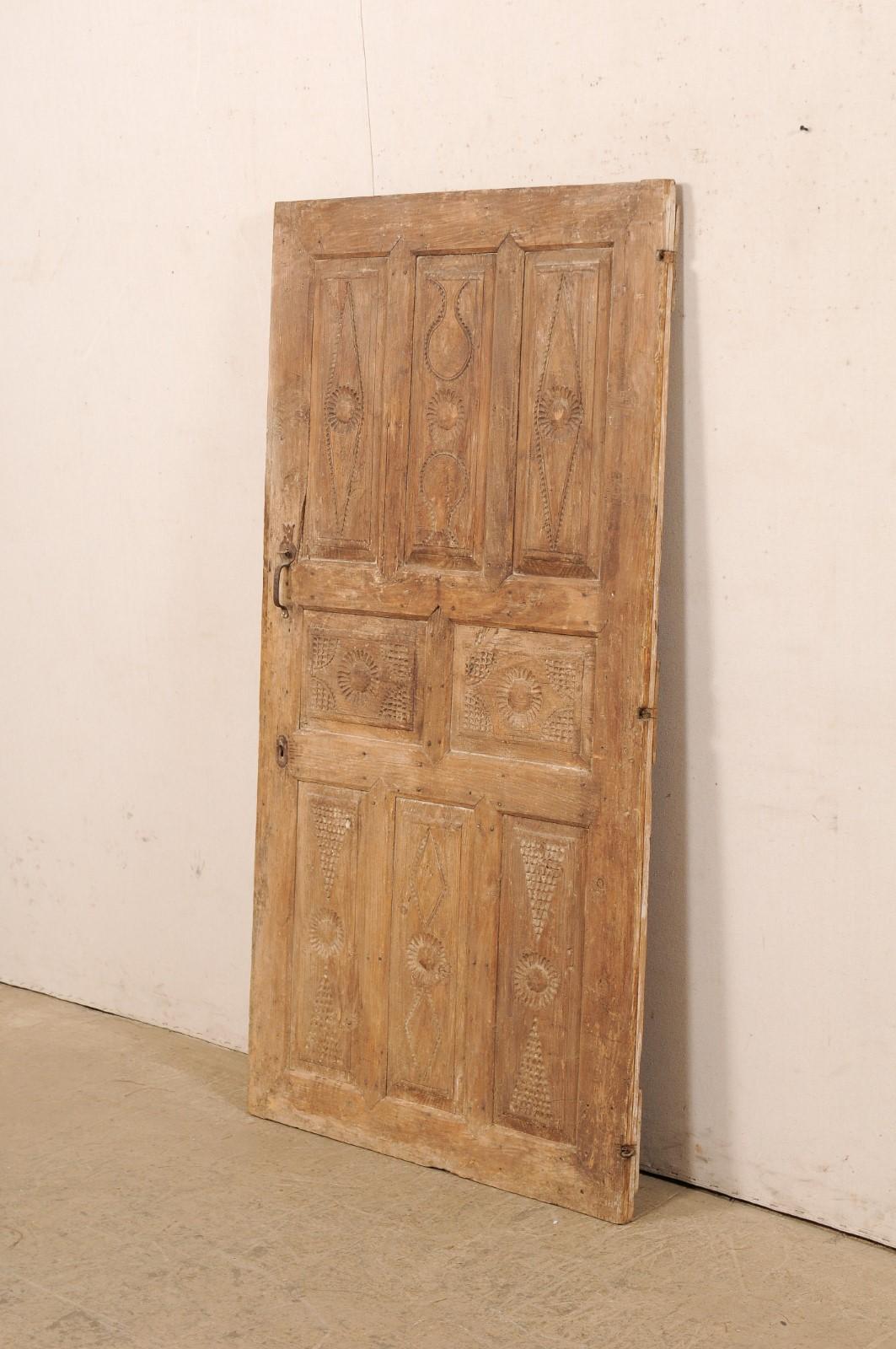 19th C. Turkish Decoratively-Carved Wood Raised Panel Dooor For Sale 3