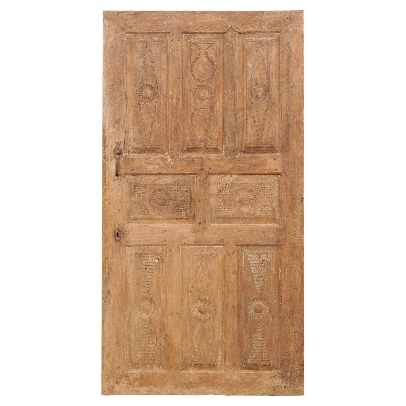 19th C. Turkish Decoratively-Carved Wood Raised Panel Dooor