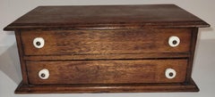 19th C Two Draw Sewing Box with Porcelain Knobs