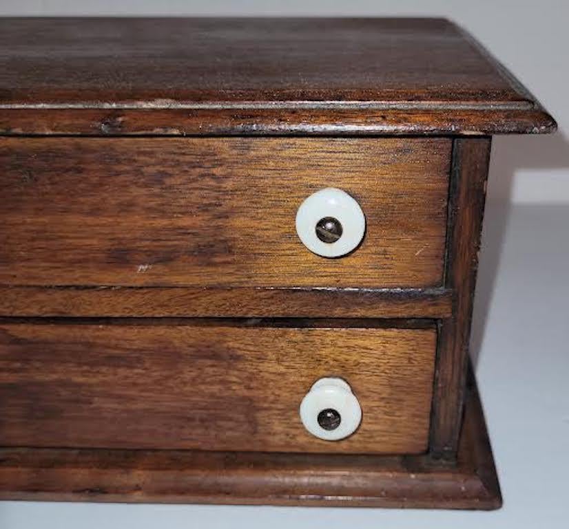 19th C Two Draw Sewing Box with Porcelain Knobs For Sale 1