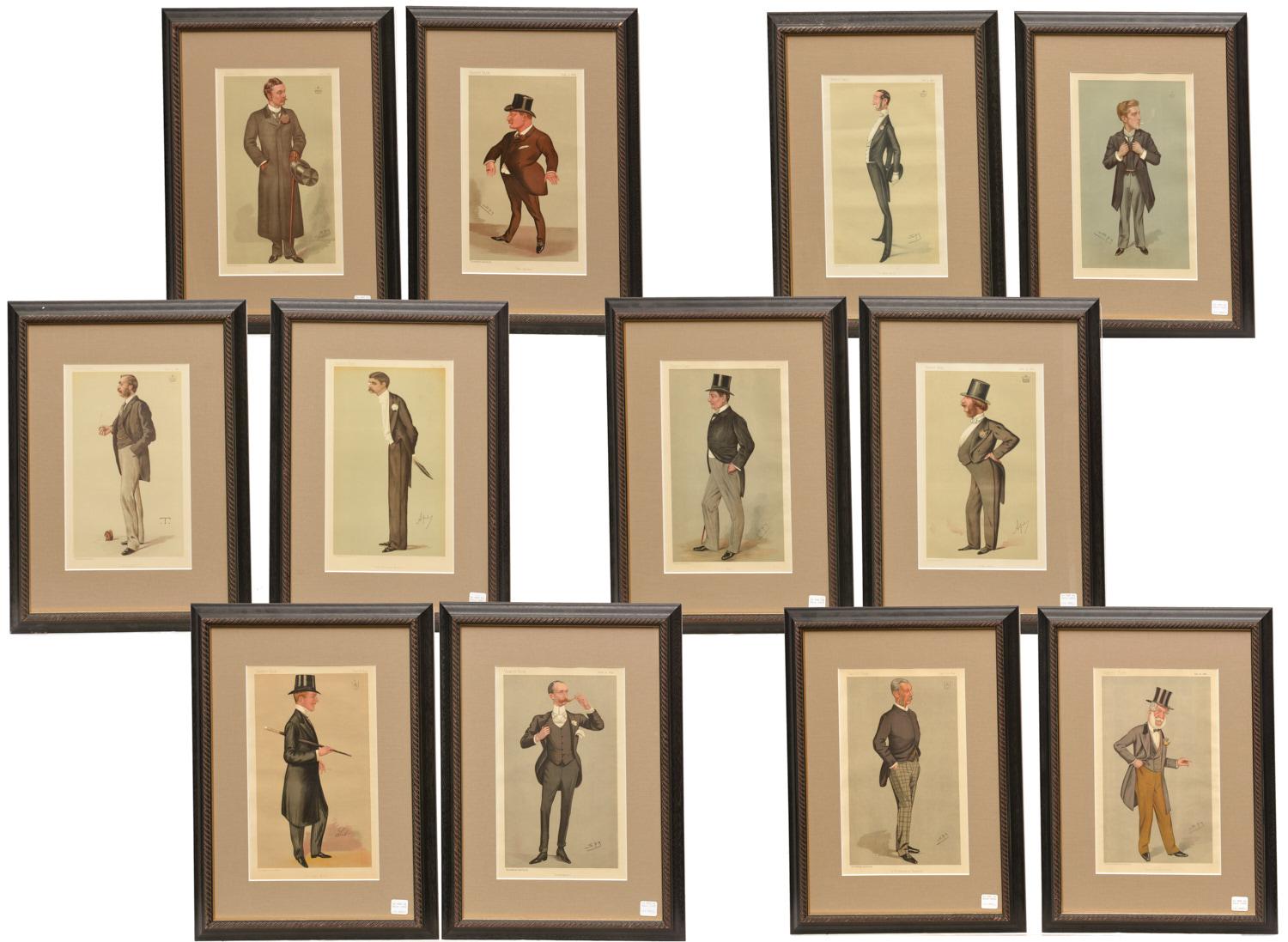 Verre 19e siècle, Vanity Fair Framed Chromolithographe of Gentlemen Ex. Christie' s en vente