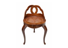 19th C Venetian Walnut Petite Vanity Stool Chair W Cane Seat