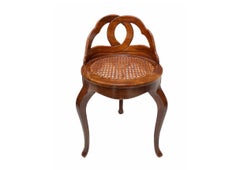 19th C Venetian Walnut Petite Vanity Stool Chair W Cane Seat