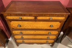 19th c Vermont Mahogany Tall Chest with Birds Eye & Tiger Maple Drawer Fronts