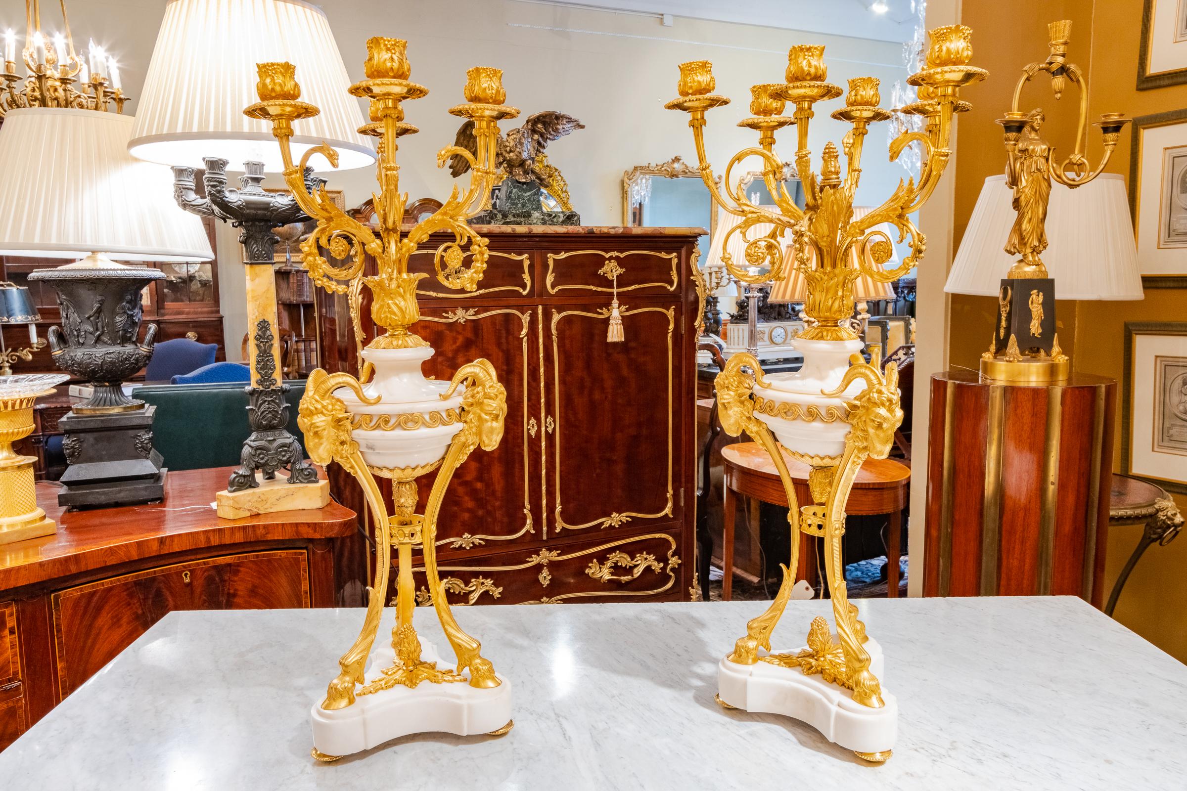 19th century very fine French Louis XVI Carrera marble and gilt bronze candelabrum.