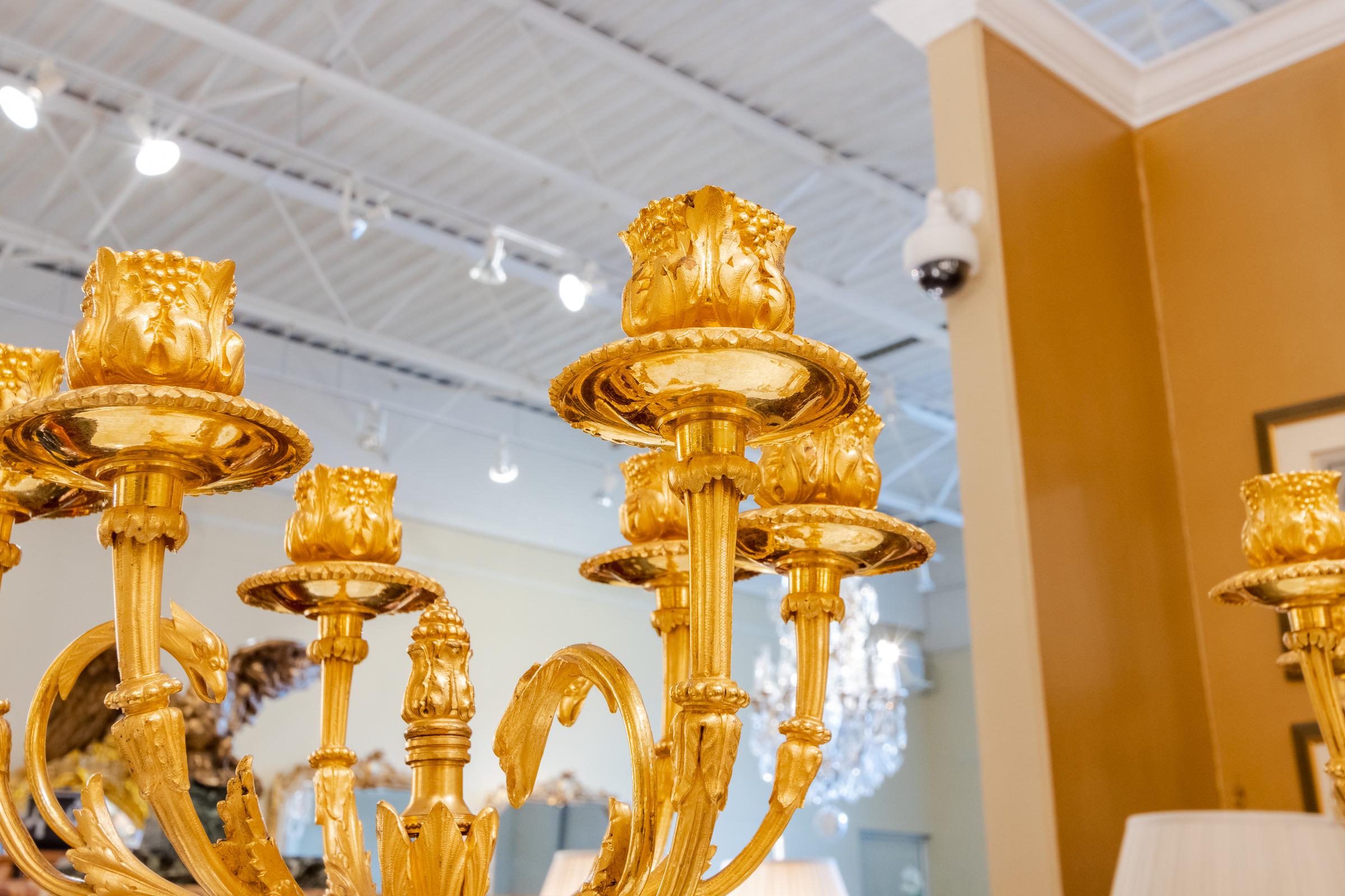 19th C Very Fine Pair of Louis XVI Carrera Marble and Gilt Bronze Candelabrum In Good Condition In Dallas, TX
