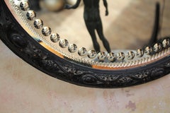 19th C Very Large Ebonised Sorceress Witches Convex Star Distortion Mirror