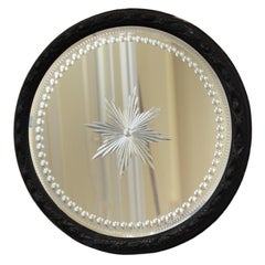 19th C Very Large Ebonised Sorceress Witches Convex Star Distortion Mirror
