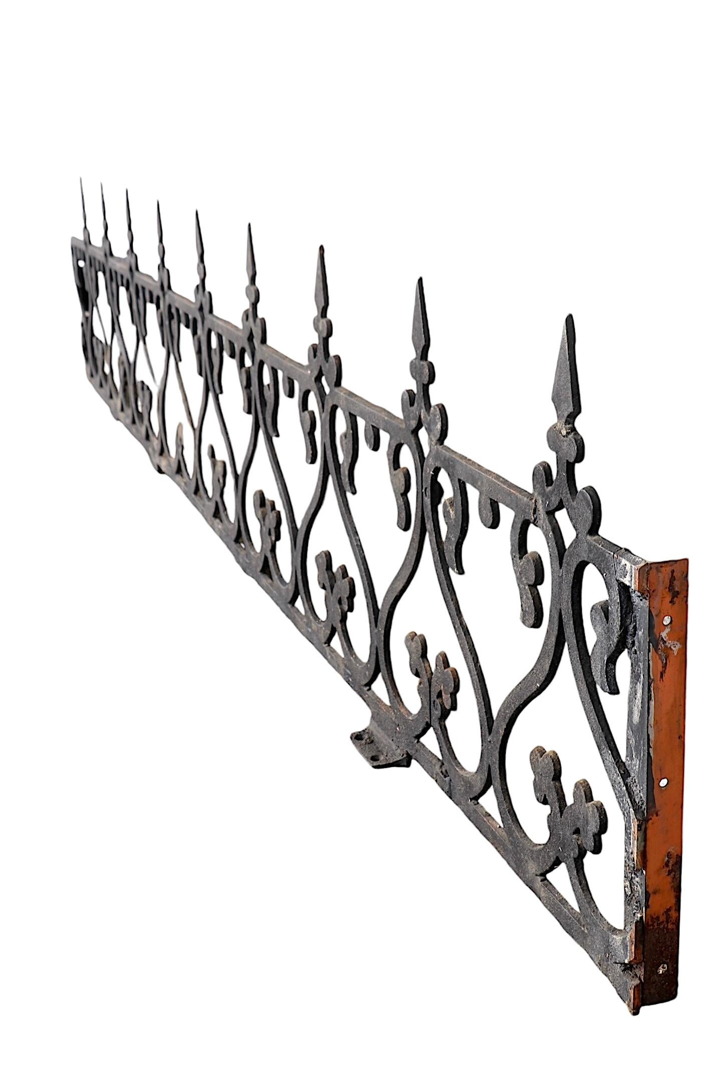 19th Century 19th C. Victorian Aesthetic  Movement Cast Iron Widows Walk Fence Garden Element For Sale