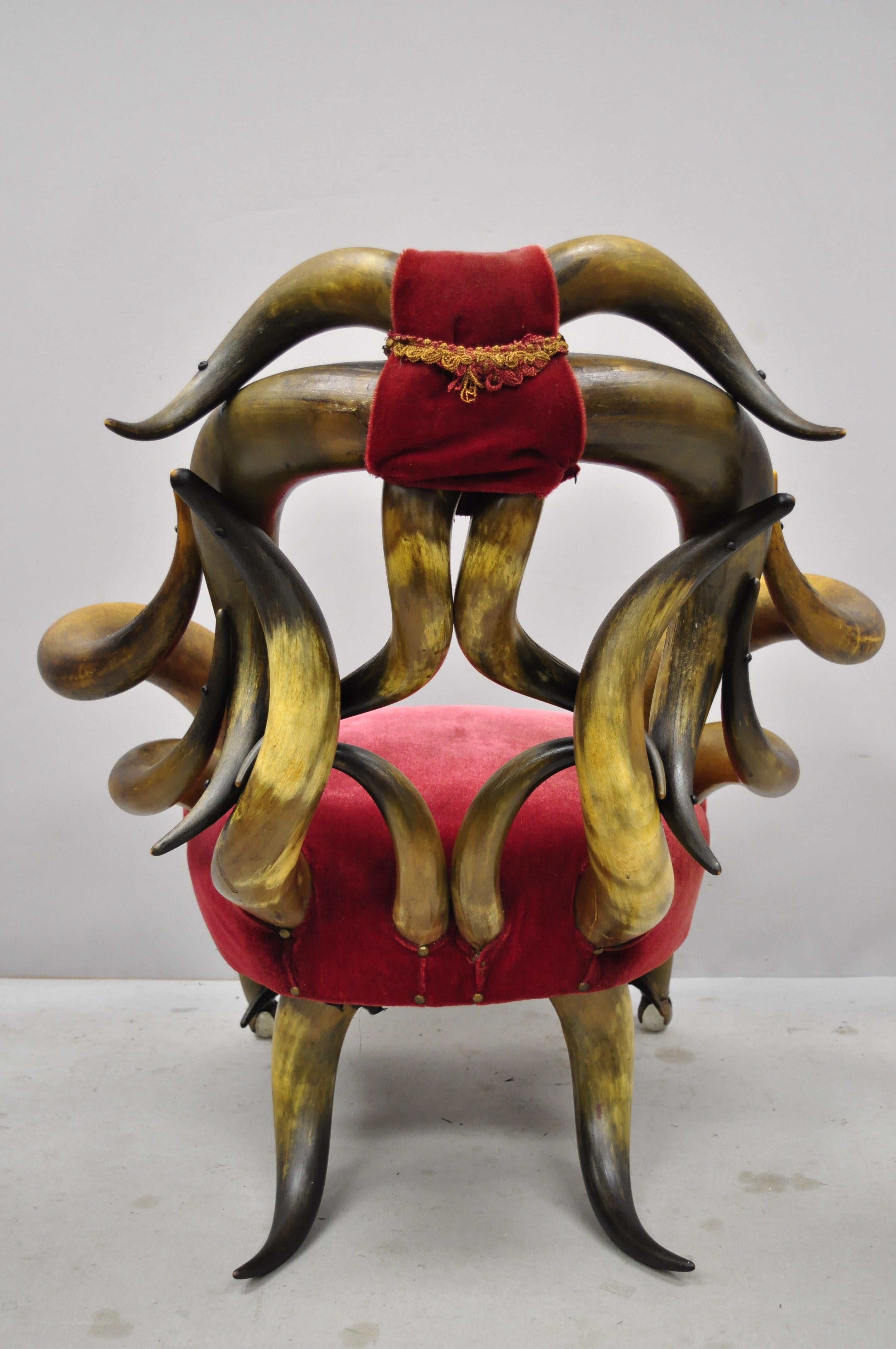 Victorian Antique Steer Horn Parlor Club Lounge Chair Glass Ball Feet 5
