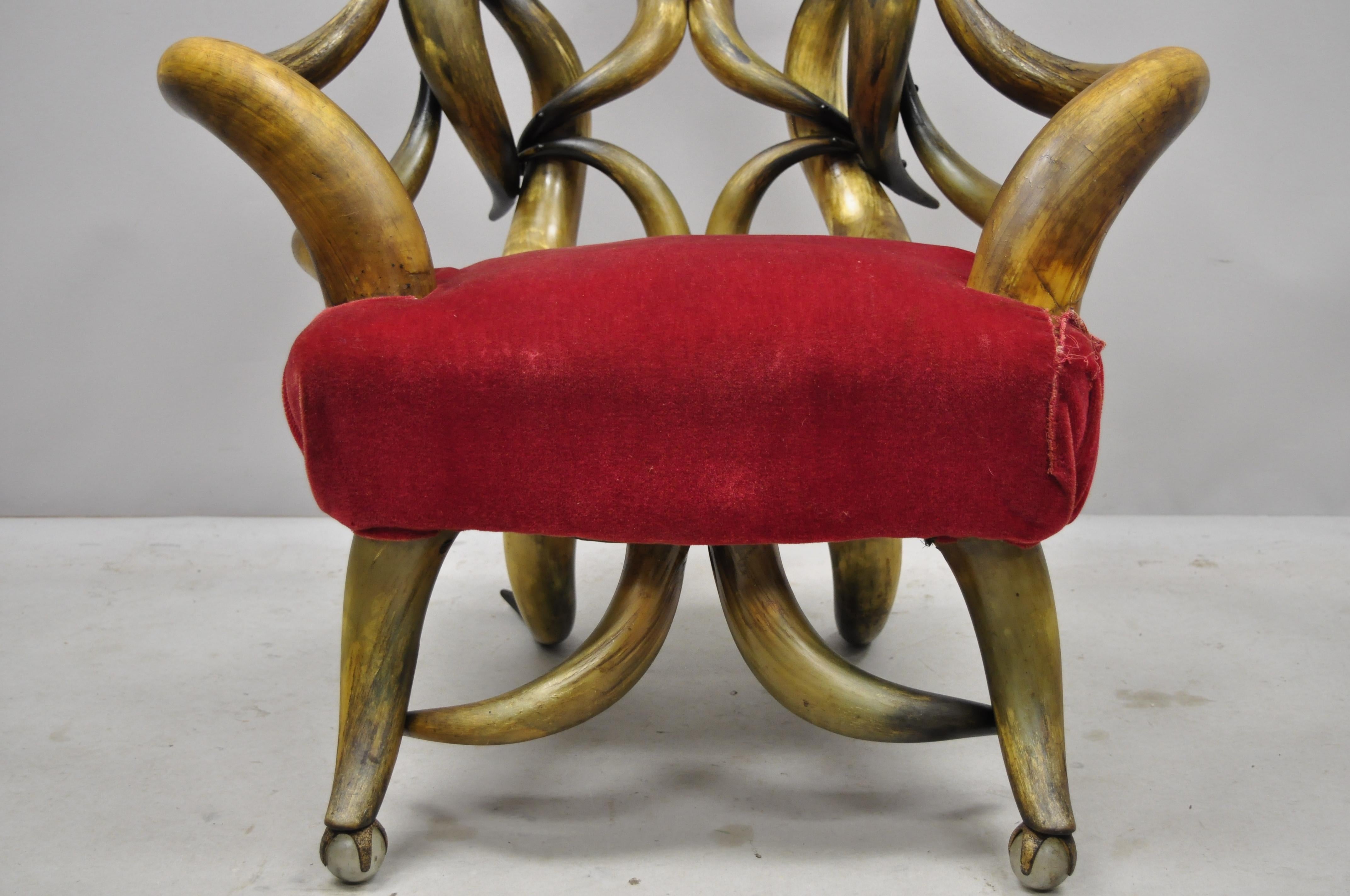 Victorian Antique Steer Horn Parlor Club Lounge Chair Glass Ball Feet In Good Condition In Philadelphia, PA