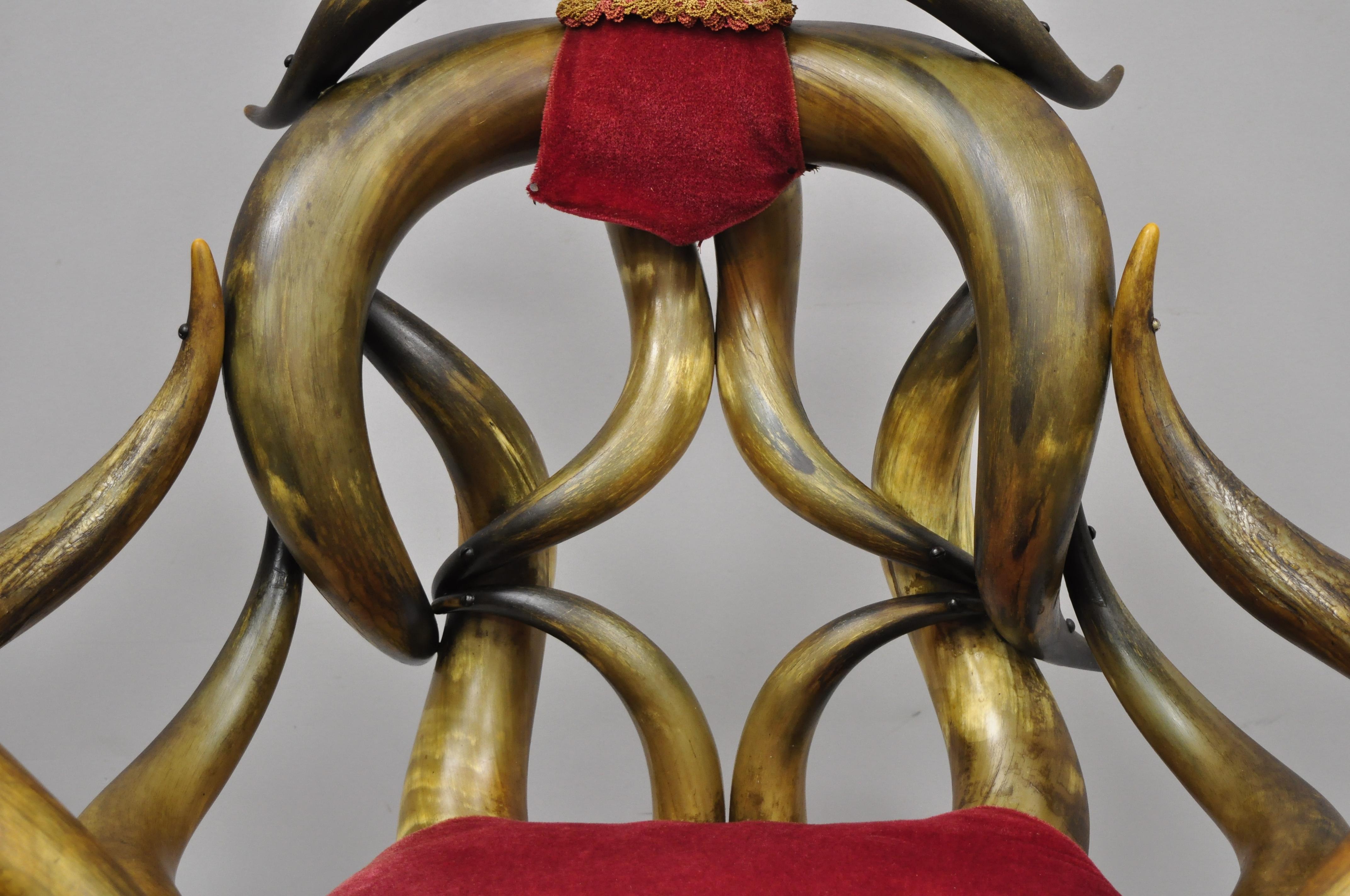 19th Century Victorian Antique Steer Horn Parlor Club Lounge Chair Glass Ball Feet