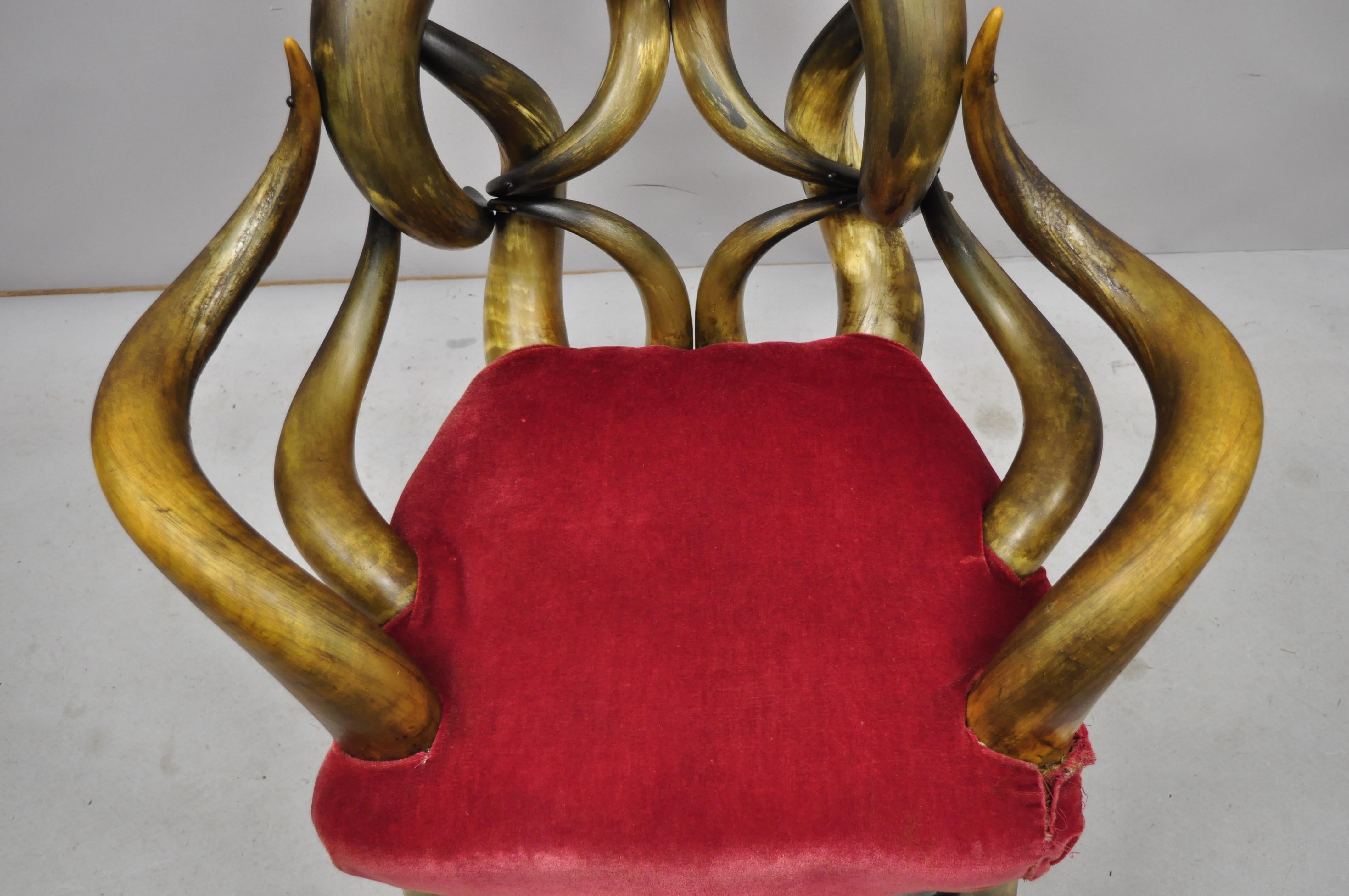 Victorian Antique Steer Horn Parlor Club Lounge Chair Glass Ball Feet 1