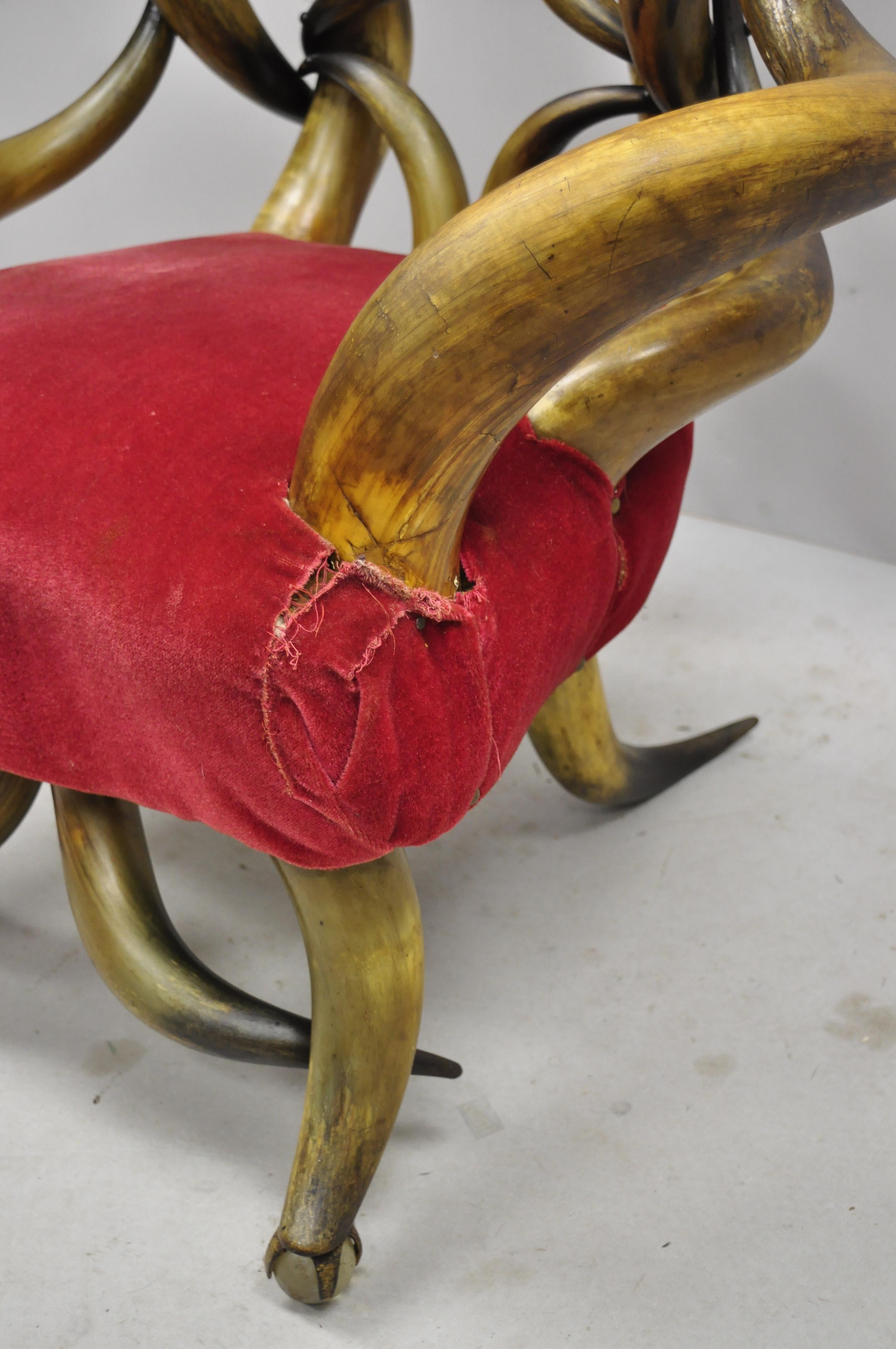 Victorian Antique Steer Horn Parlor Club Lounge Chair Glass Ball Feet 3