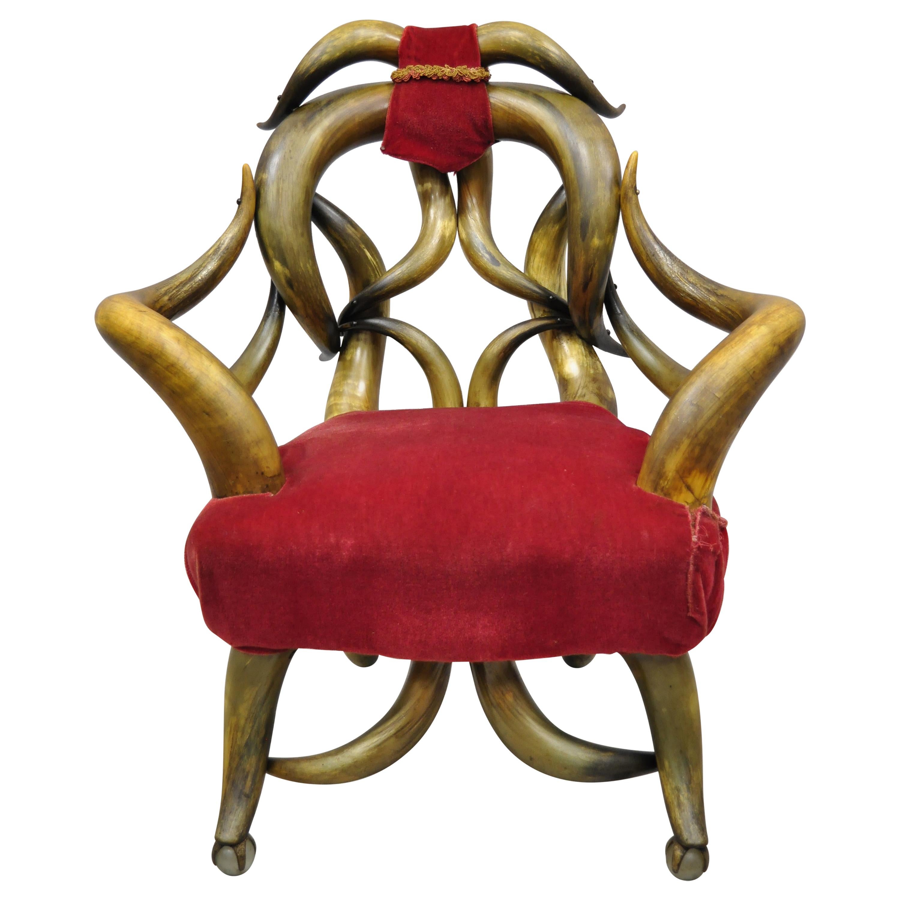 Victorian Antique Steer Horn Parlor Club Lounge Chair Glass Ball Feet